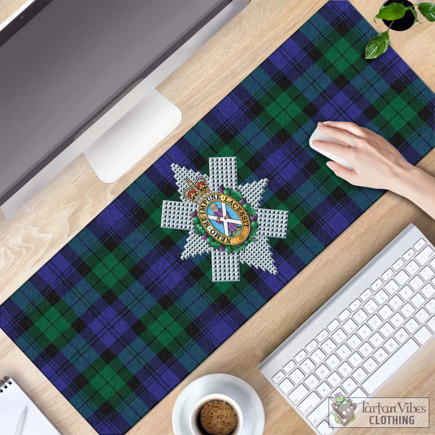 Black Watch Modern Tartan Mouse Pad with Family Crest