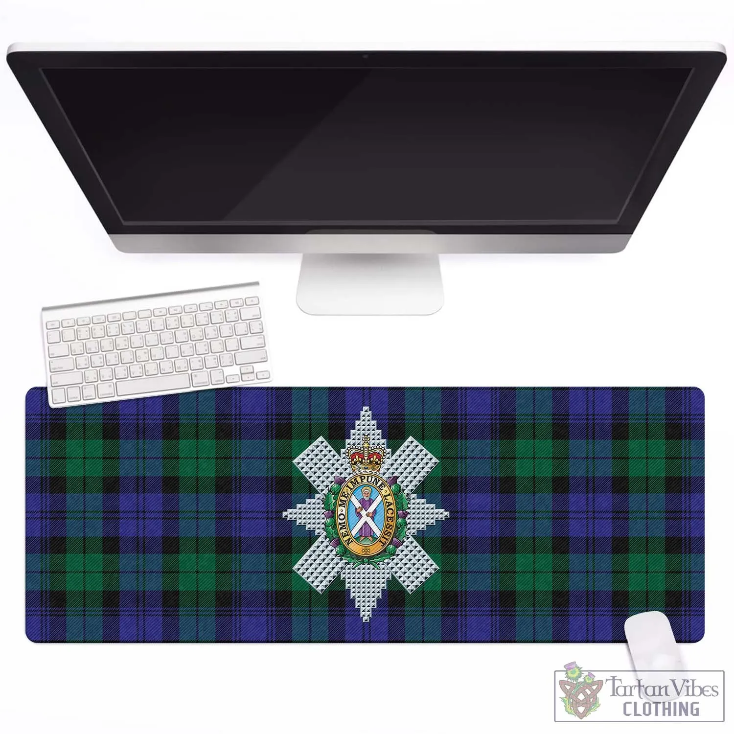 Black Watch Modern Tartan Mouse Pad with Family Crest