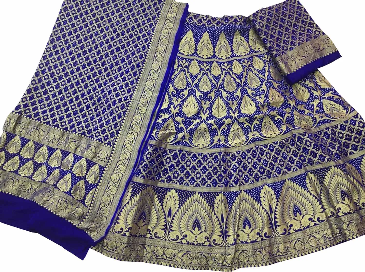 Blue Banarasi Bandhani Pure Georgette Semi Stitched Lehenga