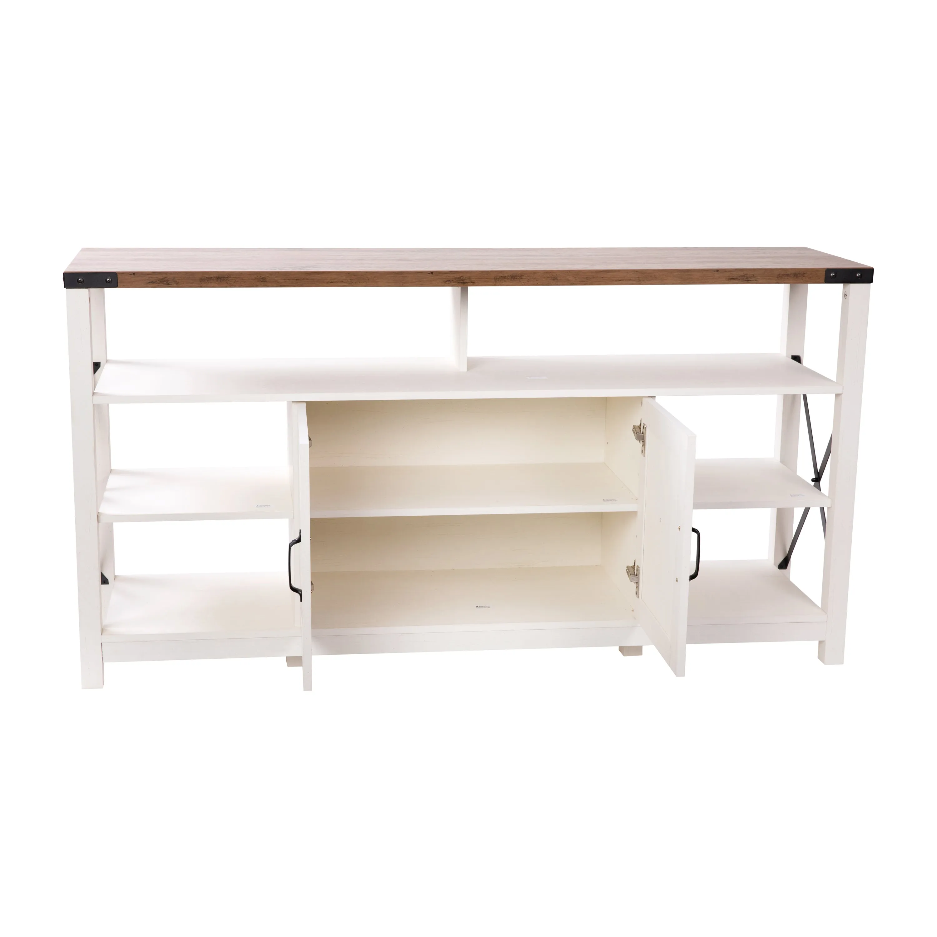 Brayden 60" Modern Farmhouse Media Console with Storage Cabinets and Shelving