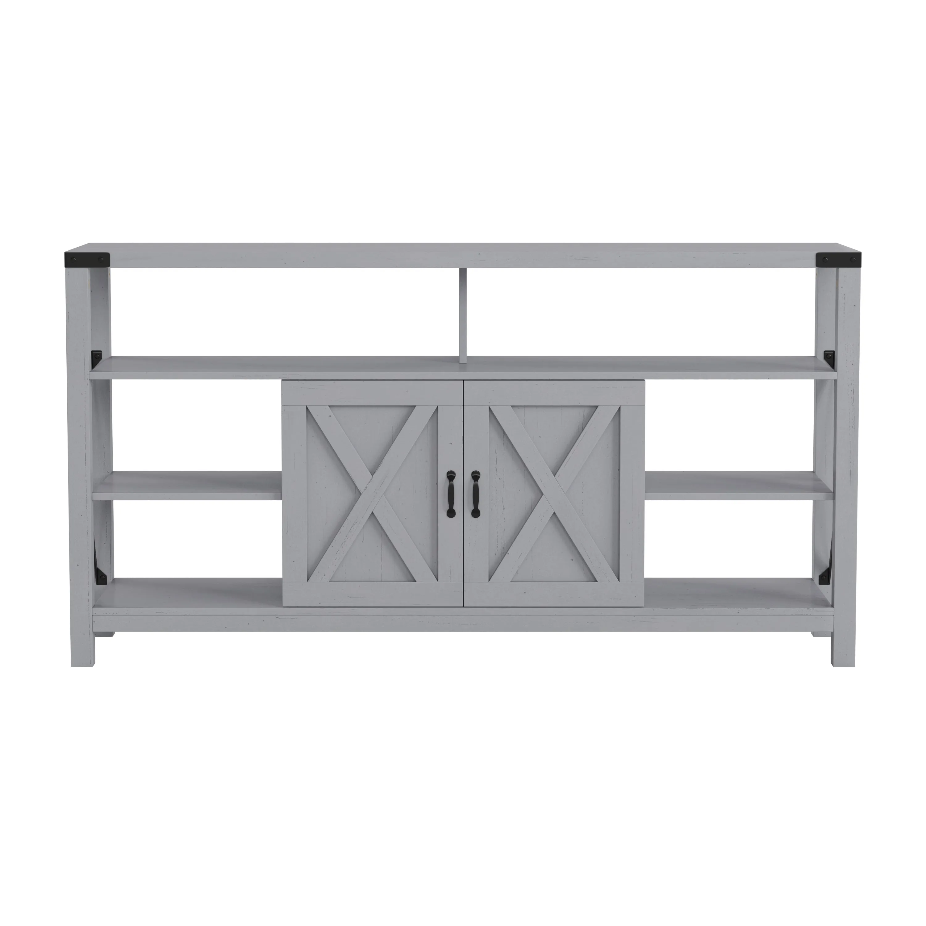 Brayden 60" Modern Farmhouse Media Console with Storage Cabinets and Shelving