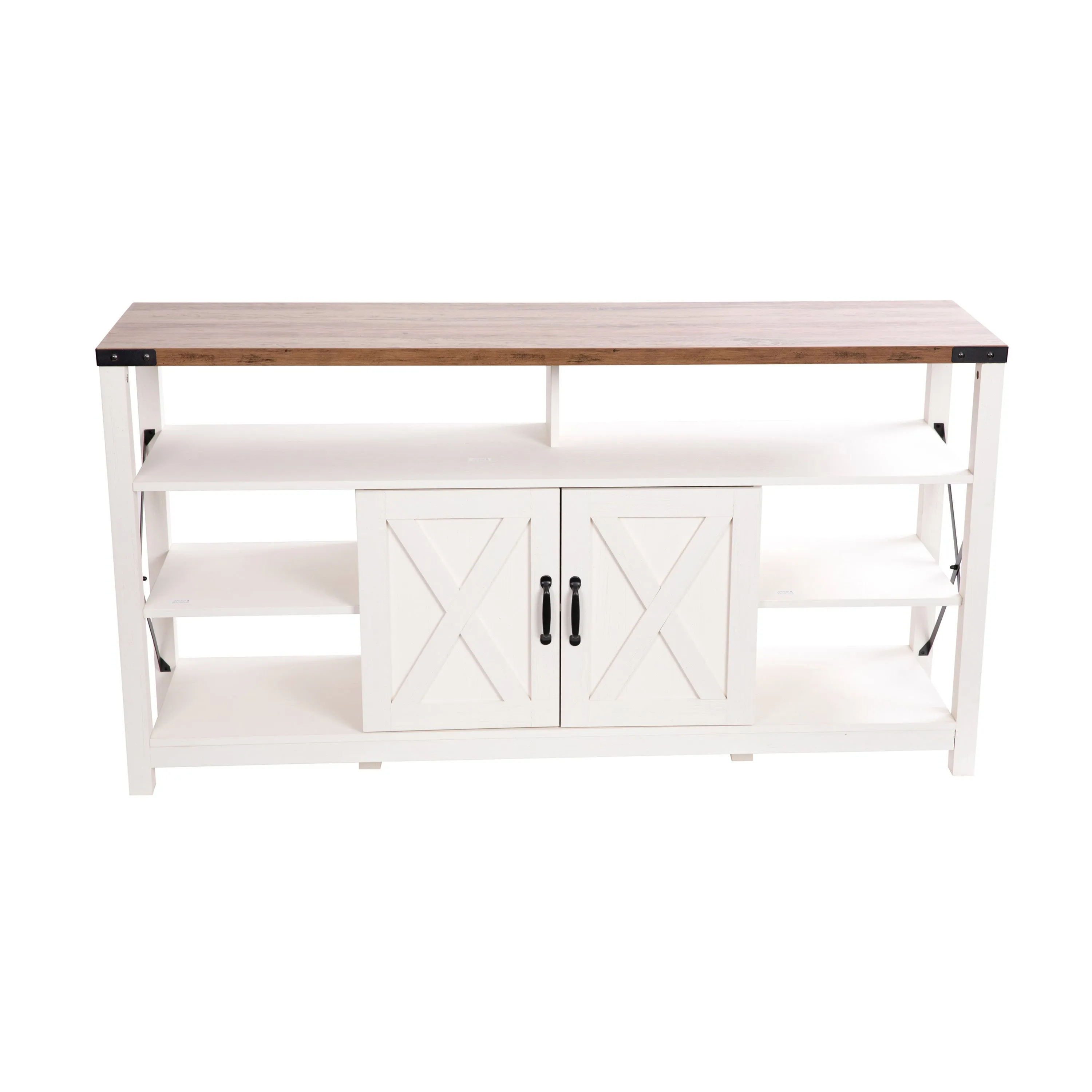 Brayden 60" Modern Farmhouse Media Console with Storage Cabinets and Shelving