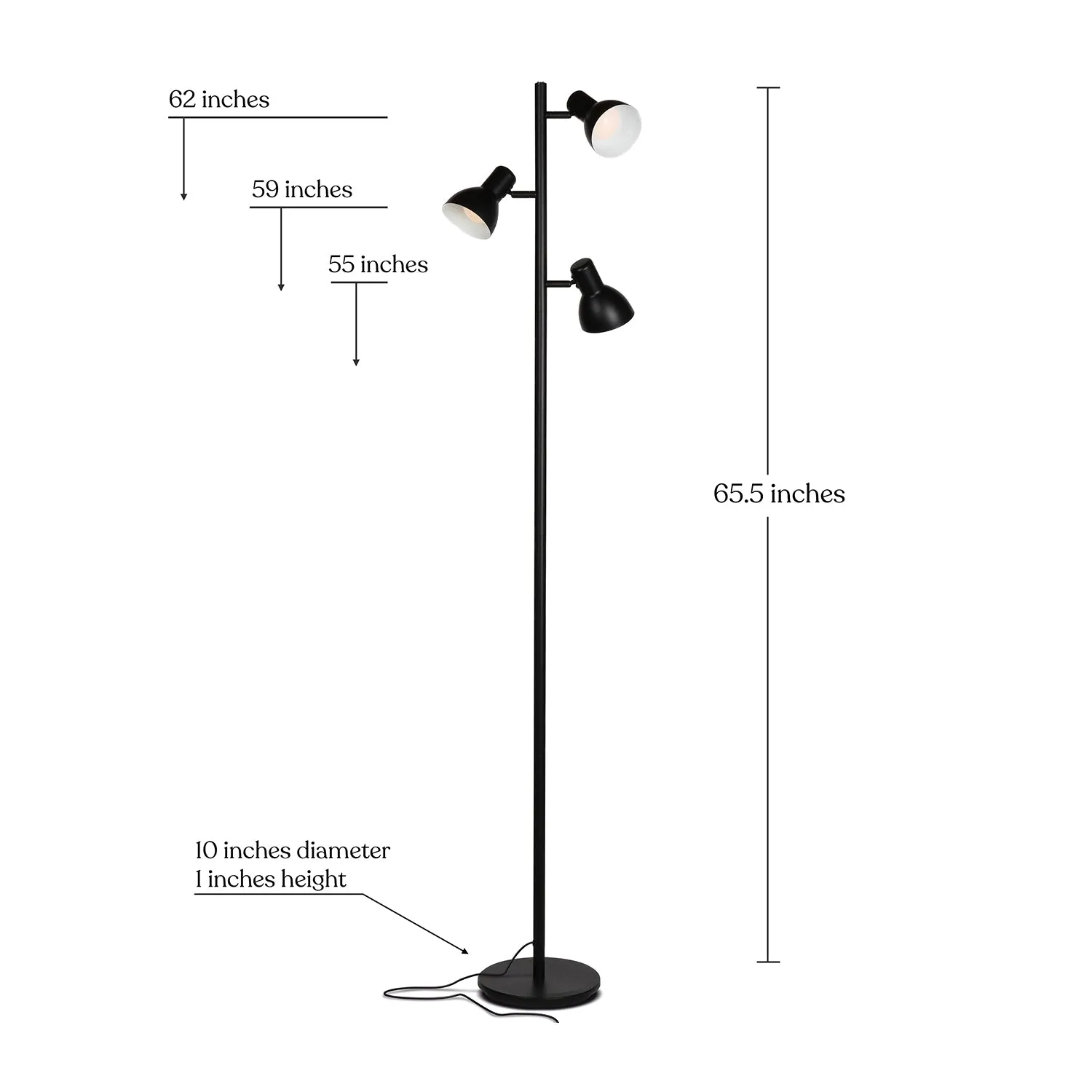 Brightech Ethan Mid Century Modern 3 LED Light Standing Tree Floor Lamp, Black