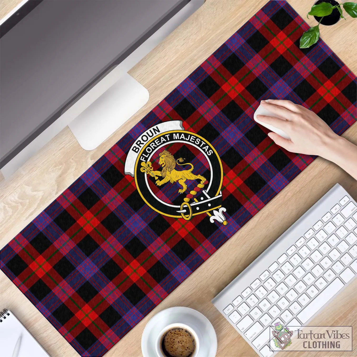 Broun Modern Tartan Mouse Pad with Family Crest