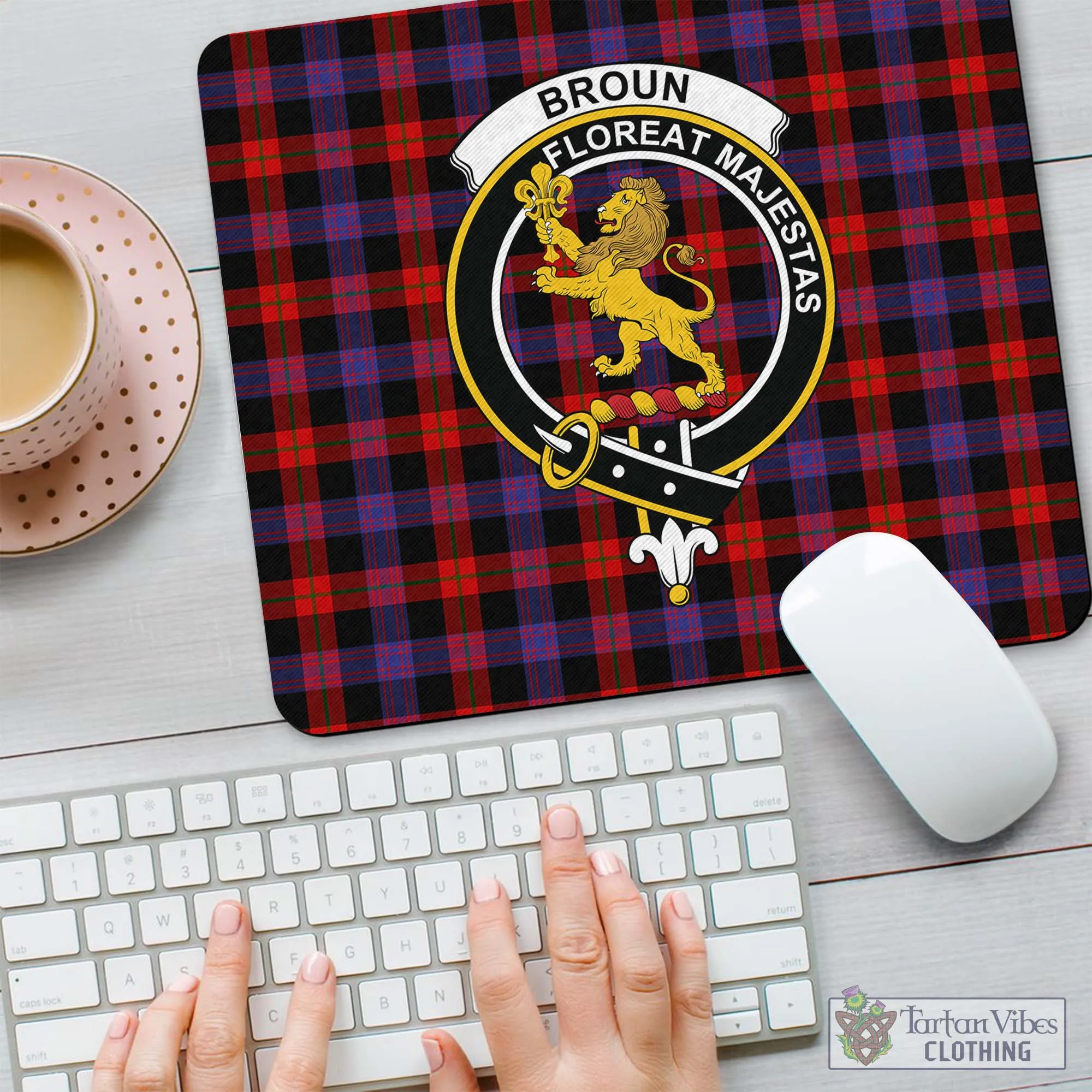 Broun Modern Tartan Mouse Pad with Family Crest