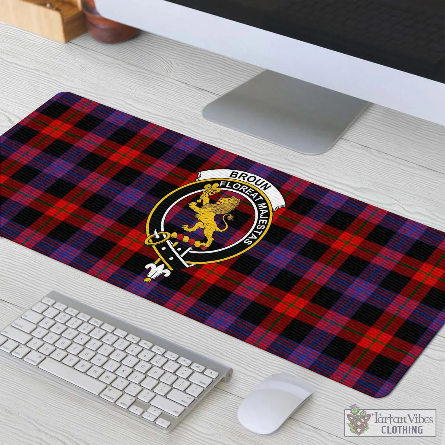 Broun Modern Tartan Mouse Pad with Family Crest