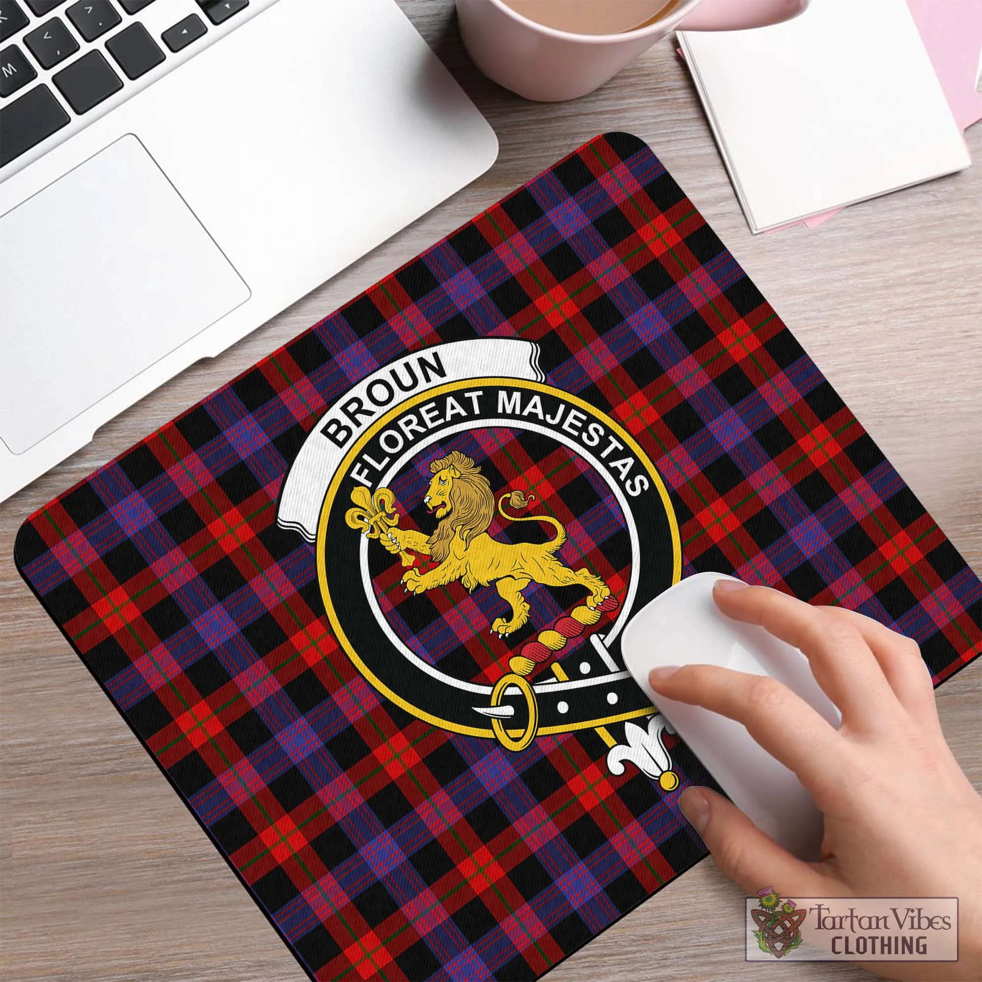 Broun Modern Tartan Mouse Pad with Family Crest