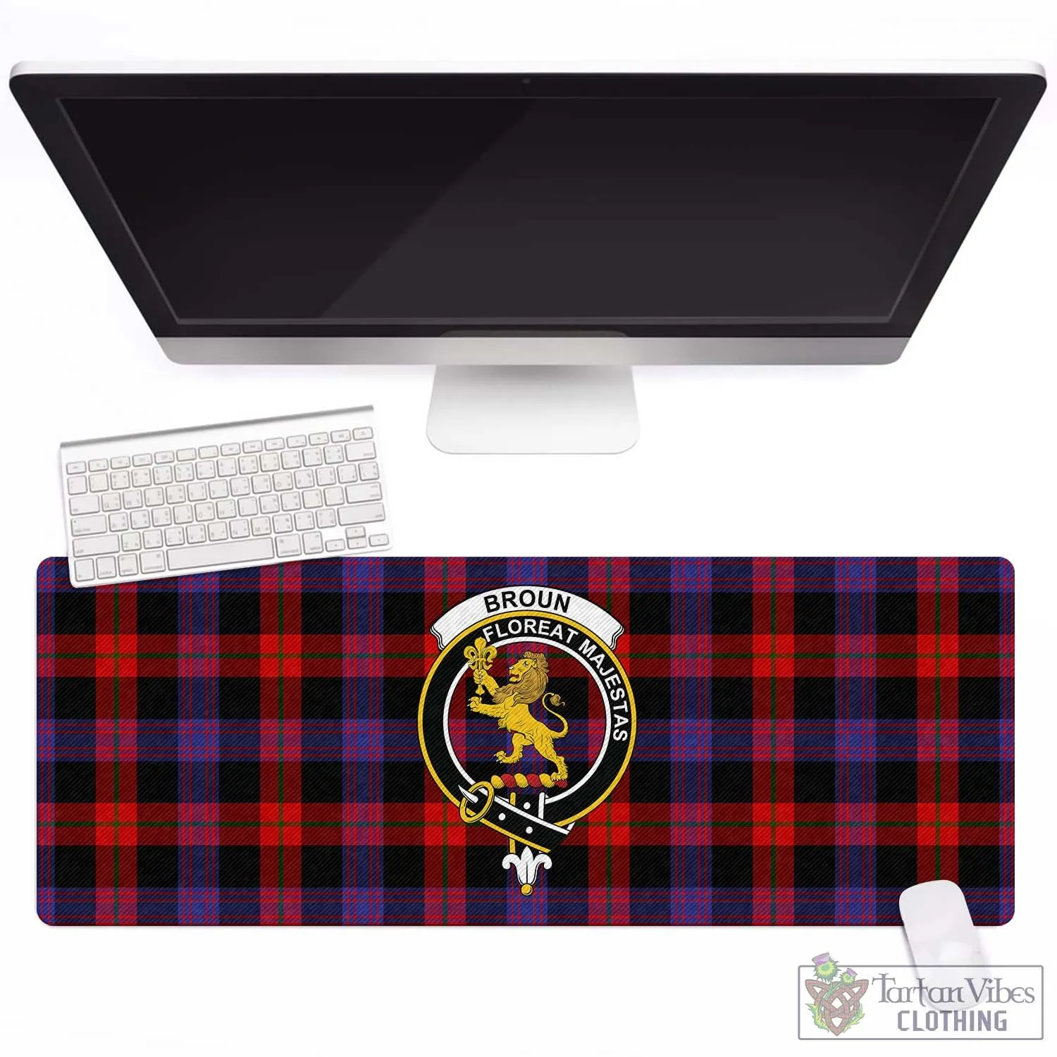 Broun Modern Tartan Mouse Pad with Family Crest