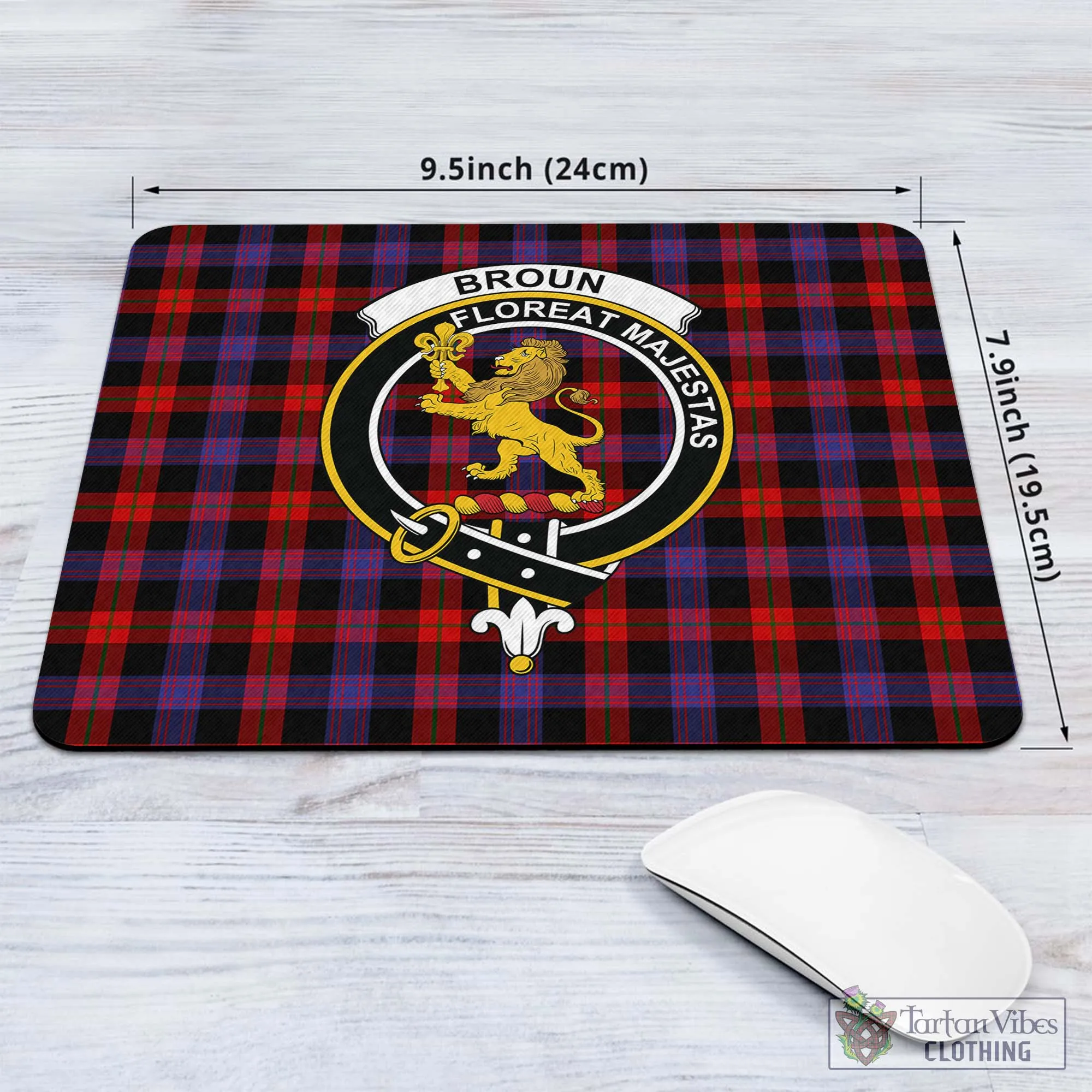 Broun Modern Tartan Mouse Pad with Family Crest