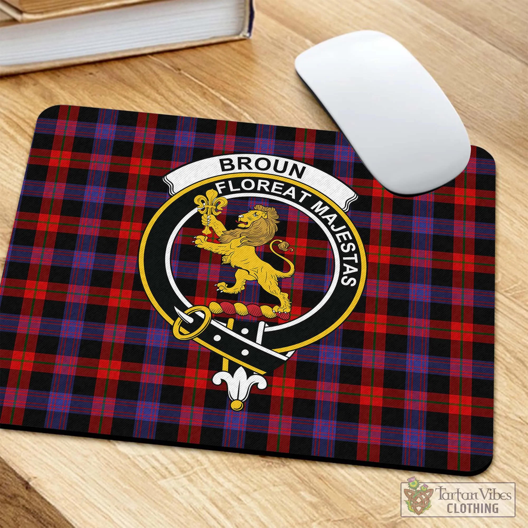 Broun Modern Tartan Mouse Pad with Family Crest