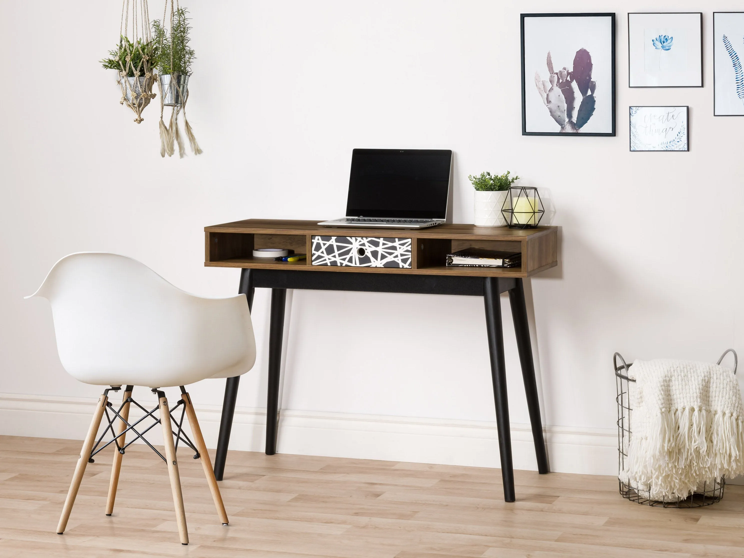 Brown and Black Mid Century Modern Desk