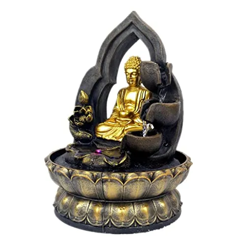 CALANDIS Thai Buddha Table Water Fountain Resin Indoor Fengshui Meditation Relax