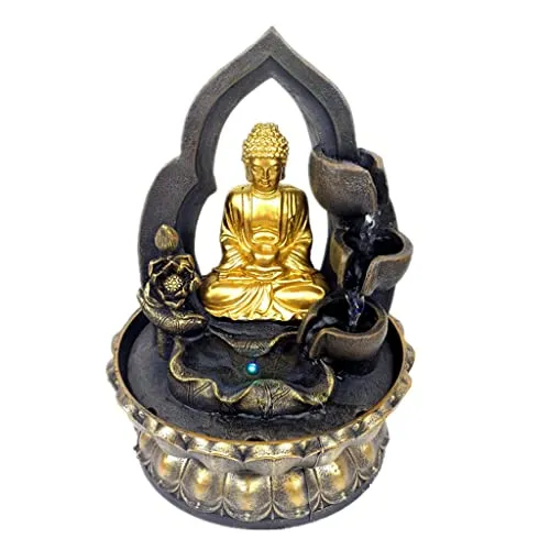 CALANDIS Thai Buddha Table Water Fountain Resin Indoor Fengshui Meditation Relax