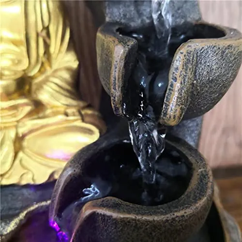 CALANDIS Thai Buddha Table Water Fountain Resin Indoor Fengshui Meditation Relax