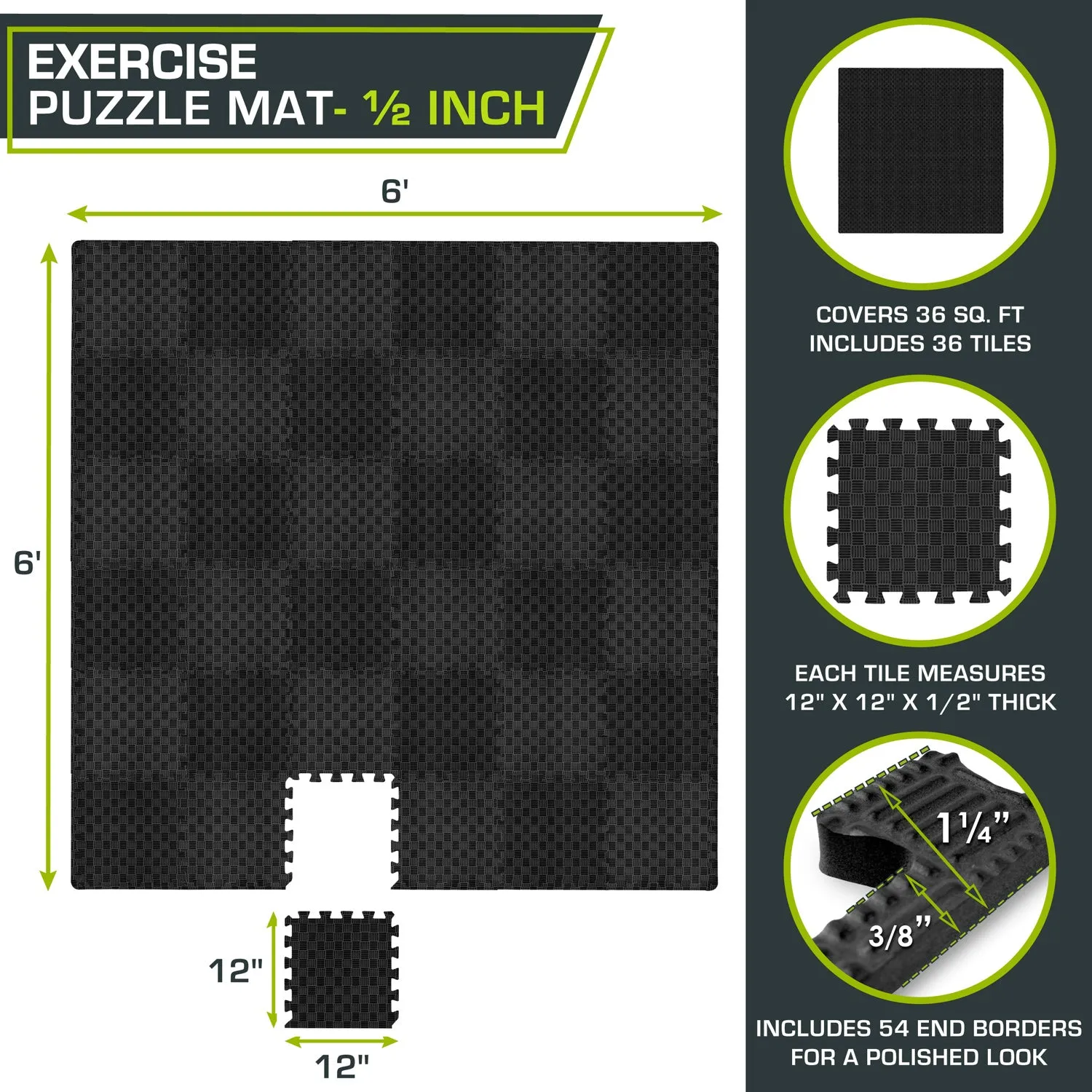 Checkered Puzzle Exercise Mat 1/2-in