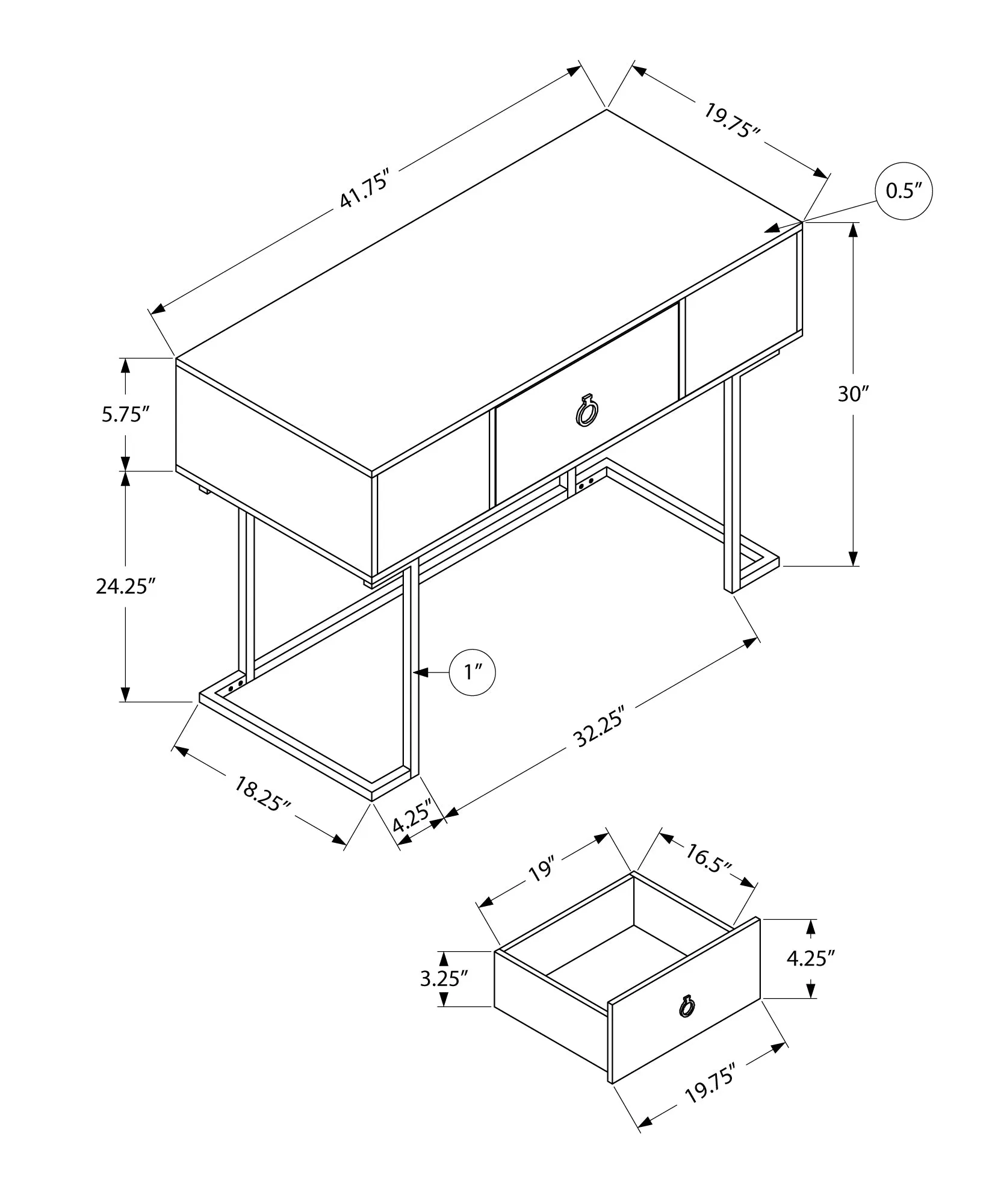 Computer Desk - 42"L / White / Black Metal