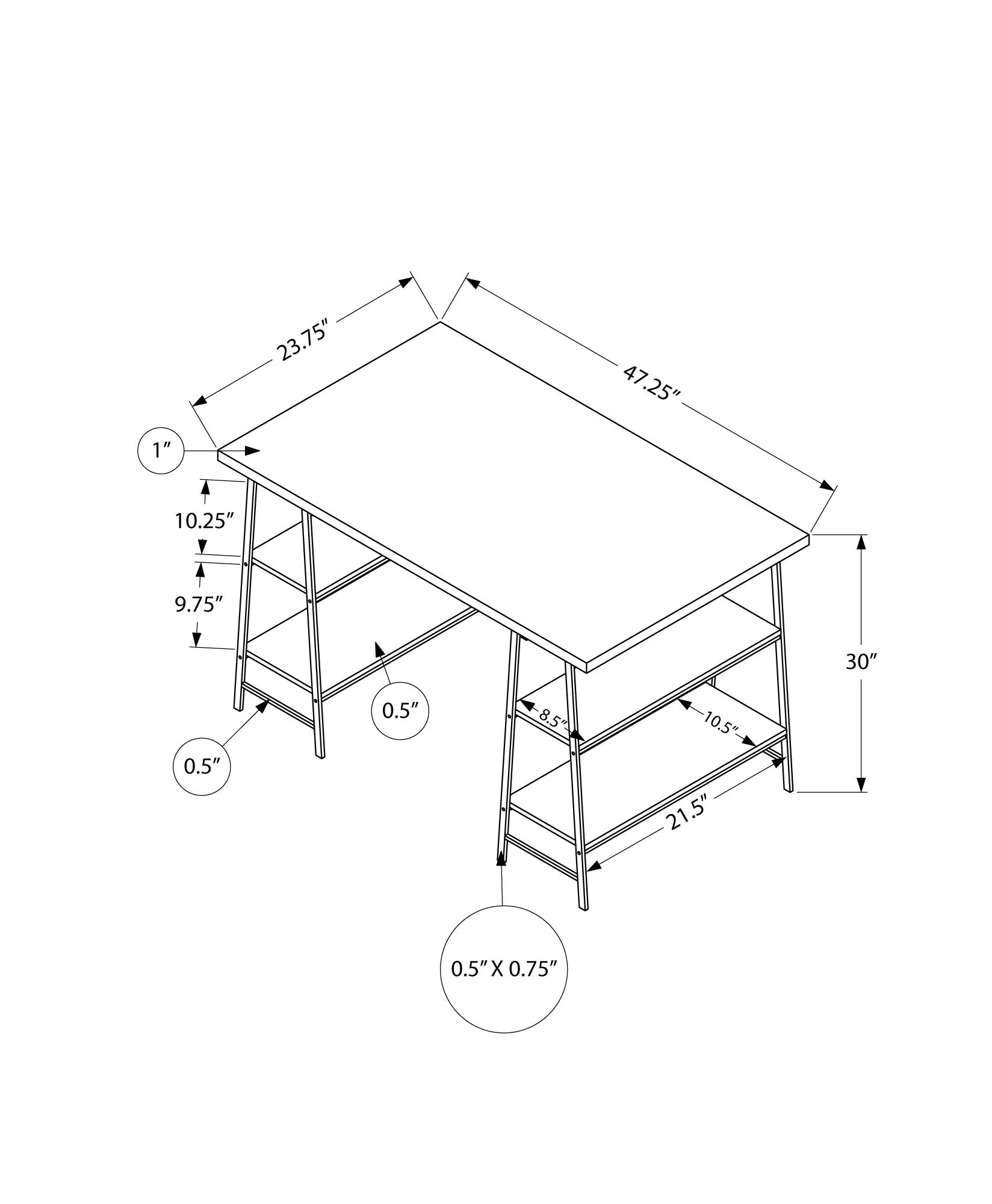 Computer Desk - 48"L / Black Marble-Look / Black Metal