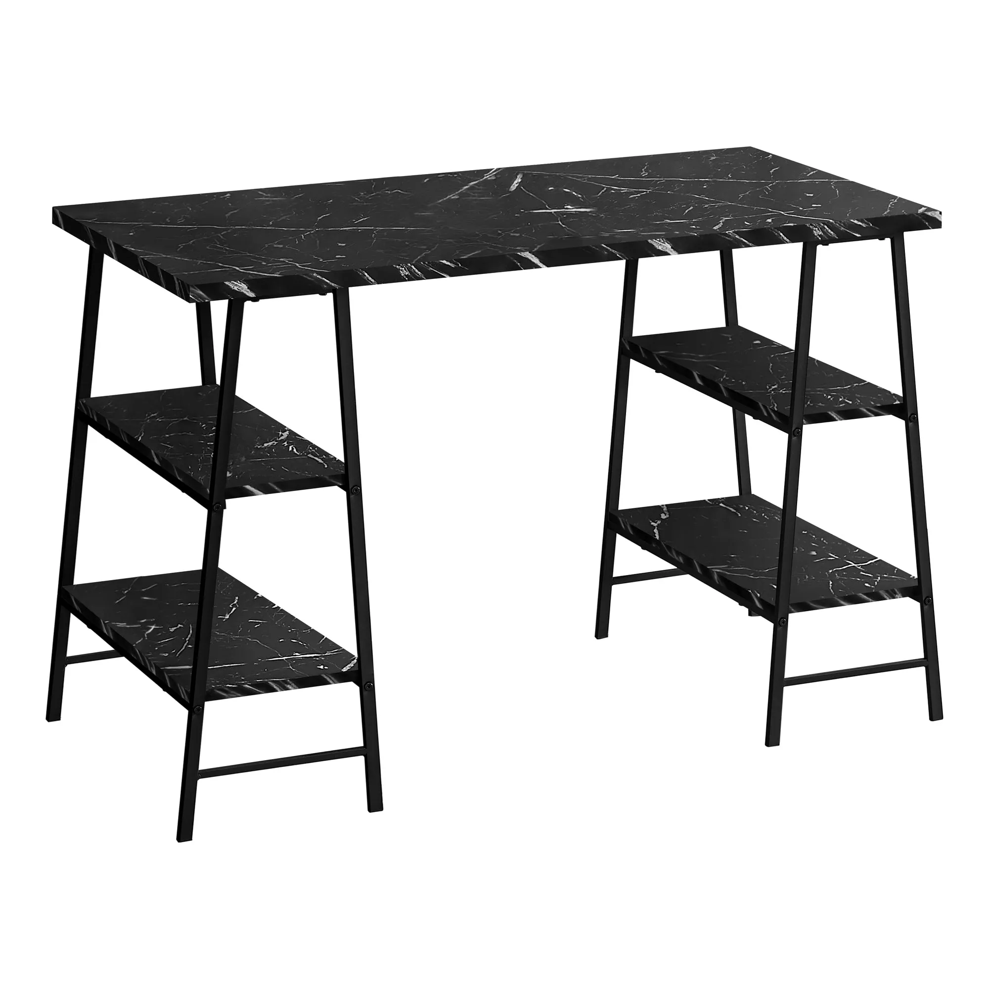 Computer Desk - 48"L / Black Marble-Look / Black Metal