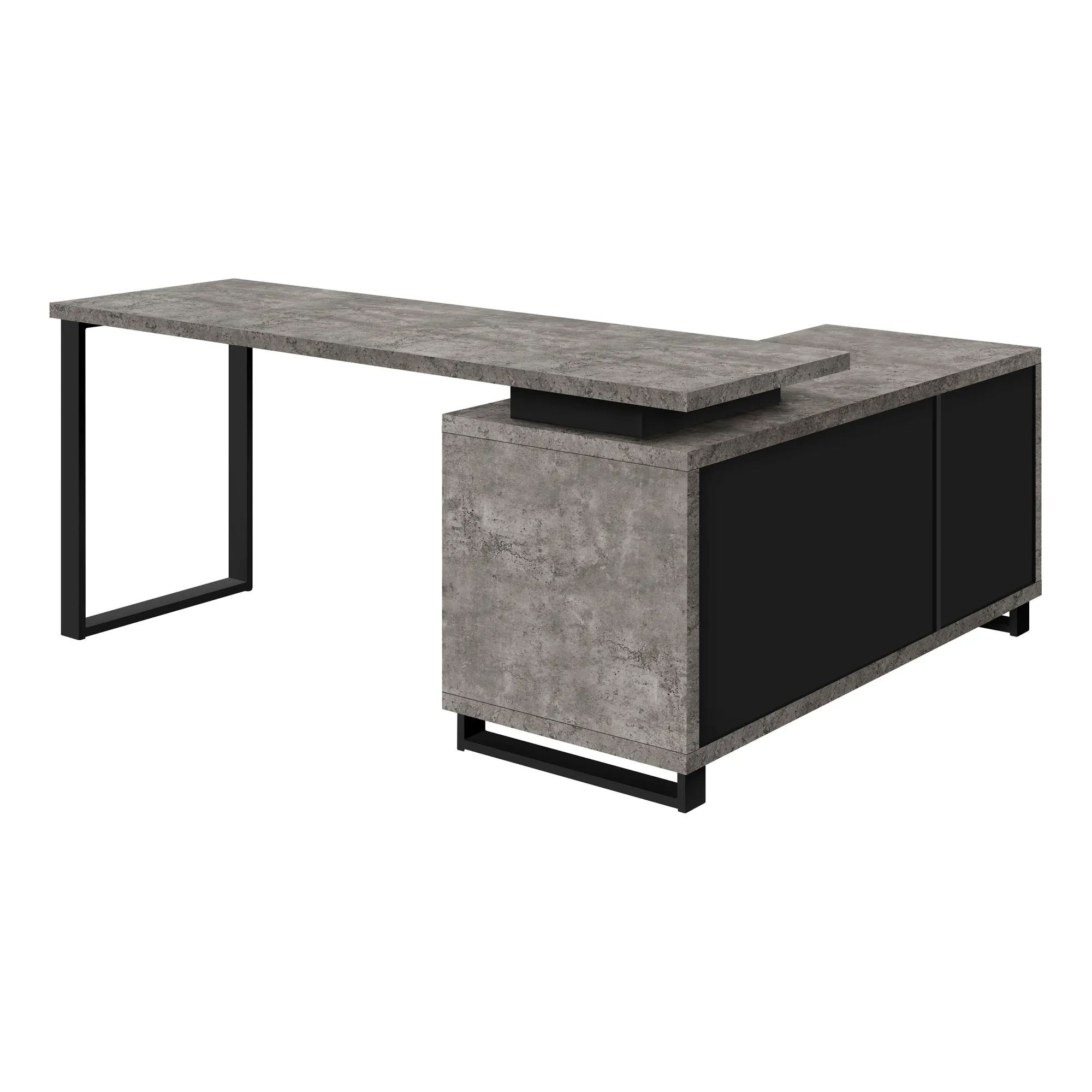 Computer Desk - 72"L Grey Concrete/Black Executive Corner