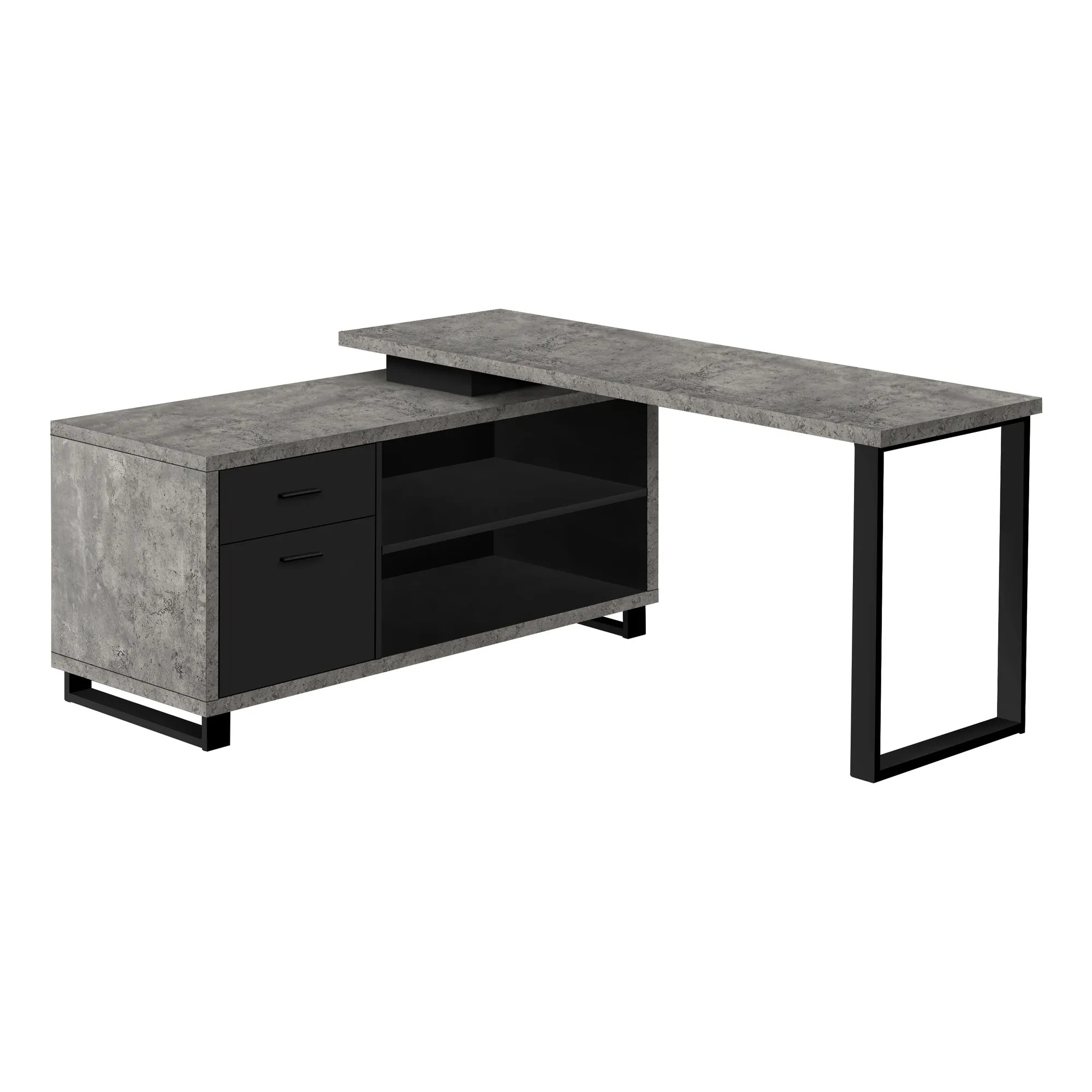 Computer Desk - 72"L Grey Concrete/Black Executive Corner