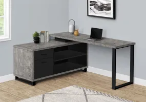 Computer Desk - 72"L Grey Concrete/Black Executive Corner