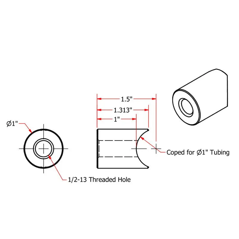 Coped Steel Handlebar Riser Bungs 1/2-13 Threaded by TC Bros