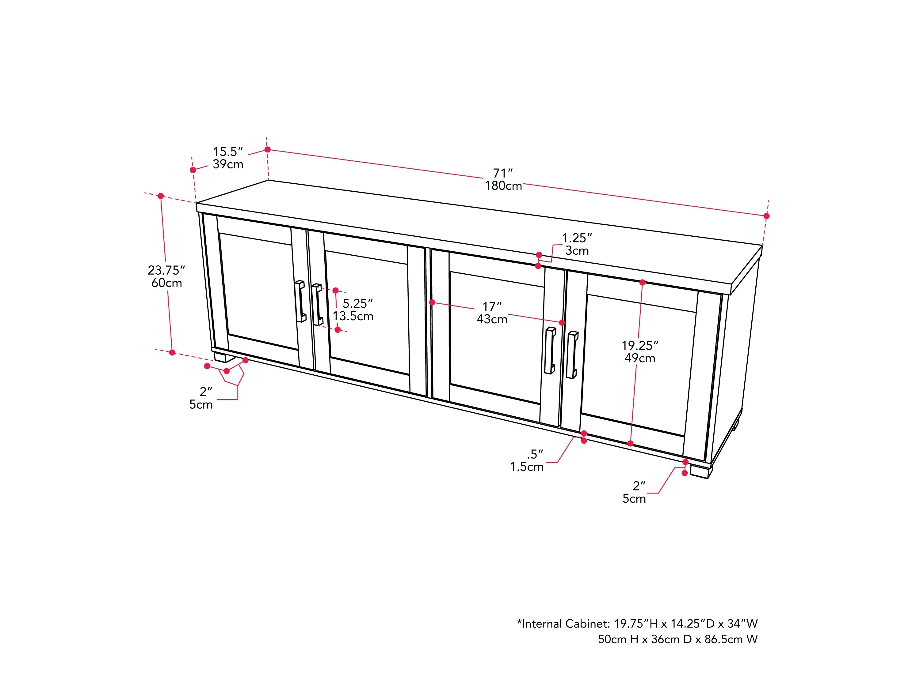 Dark Grey TV Stand with Doors, TVs up to 85"