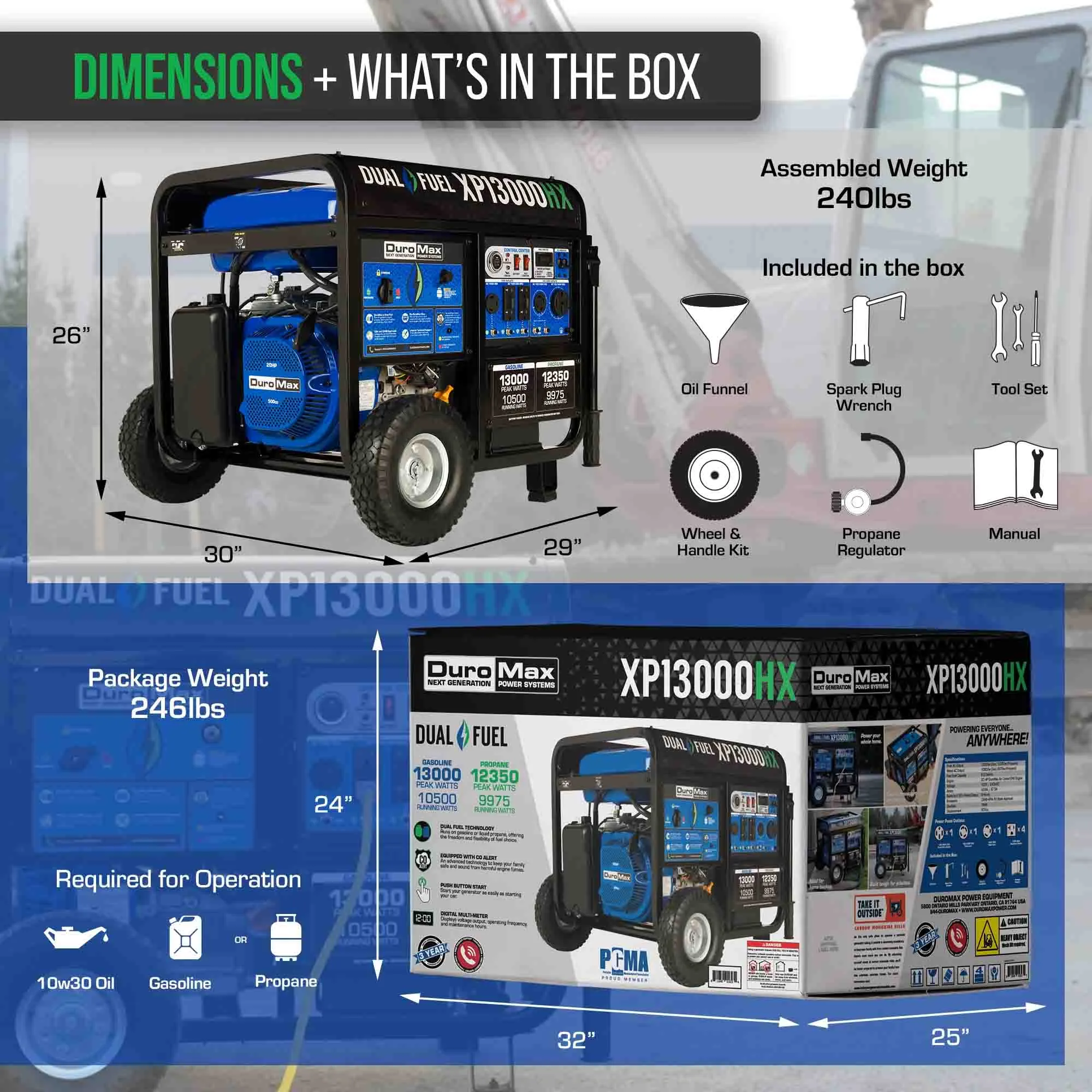 DuroMax XP13000HX Dual Fuel Portable HX Generator w/ CO Alert | 13,000 Watts