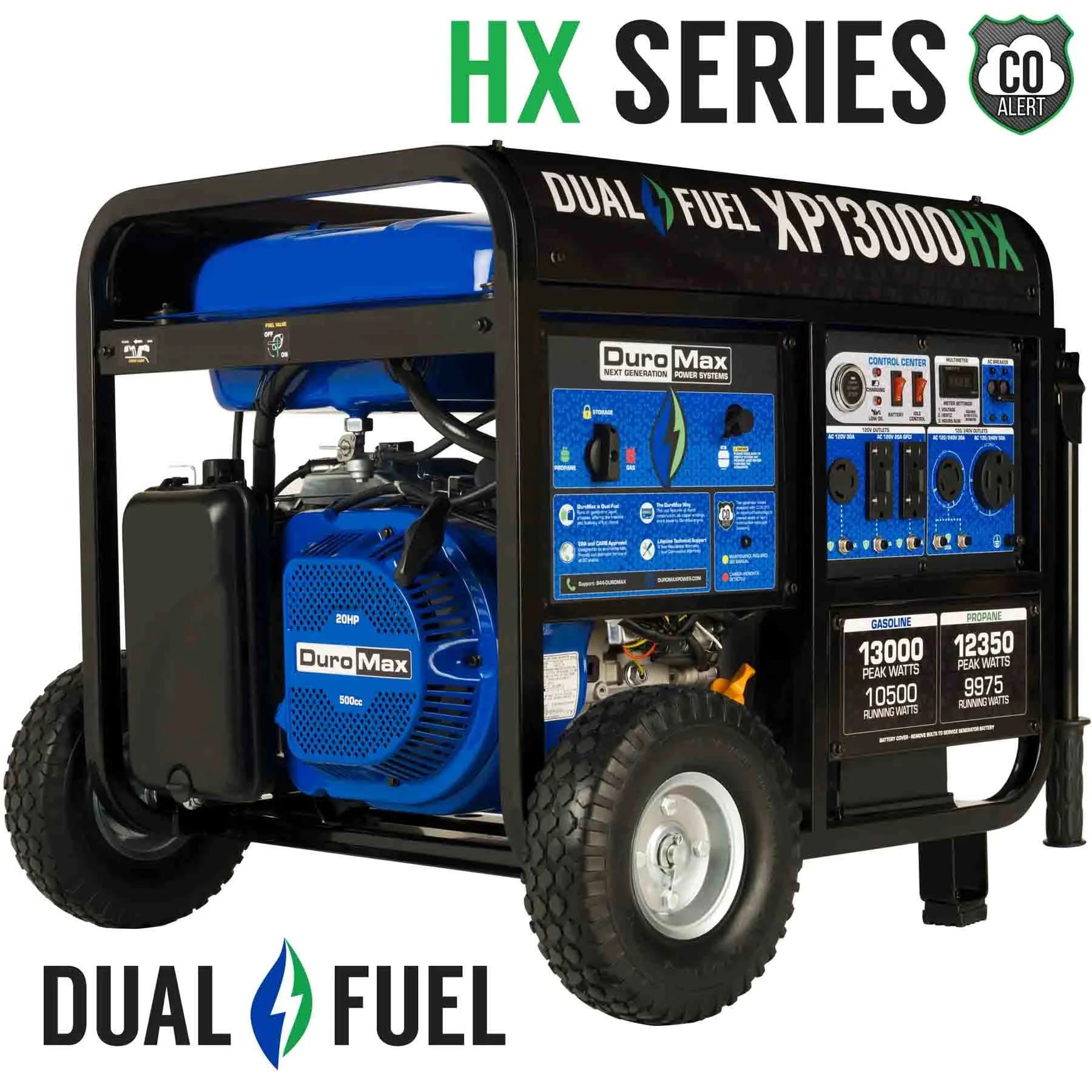 DuroMax XP13000HX Dual Fuel Portable HX Generator w/ CO Alert | 13,000 Watts