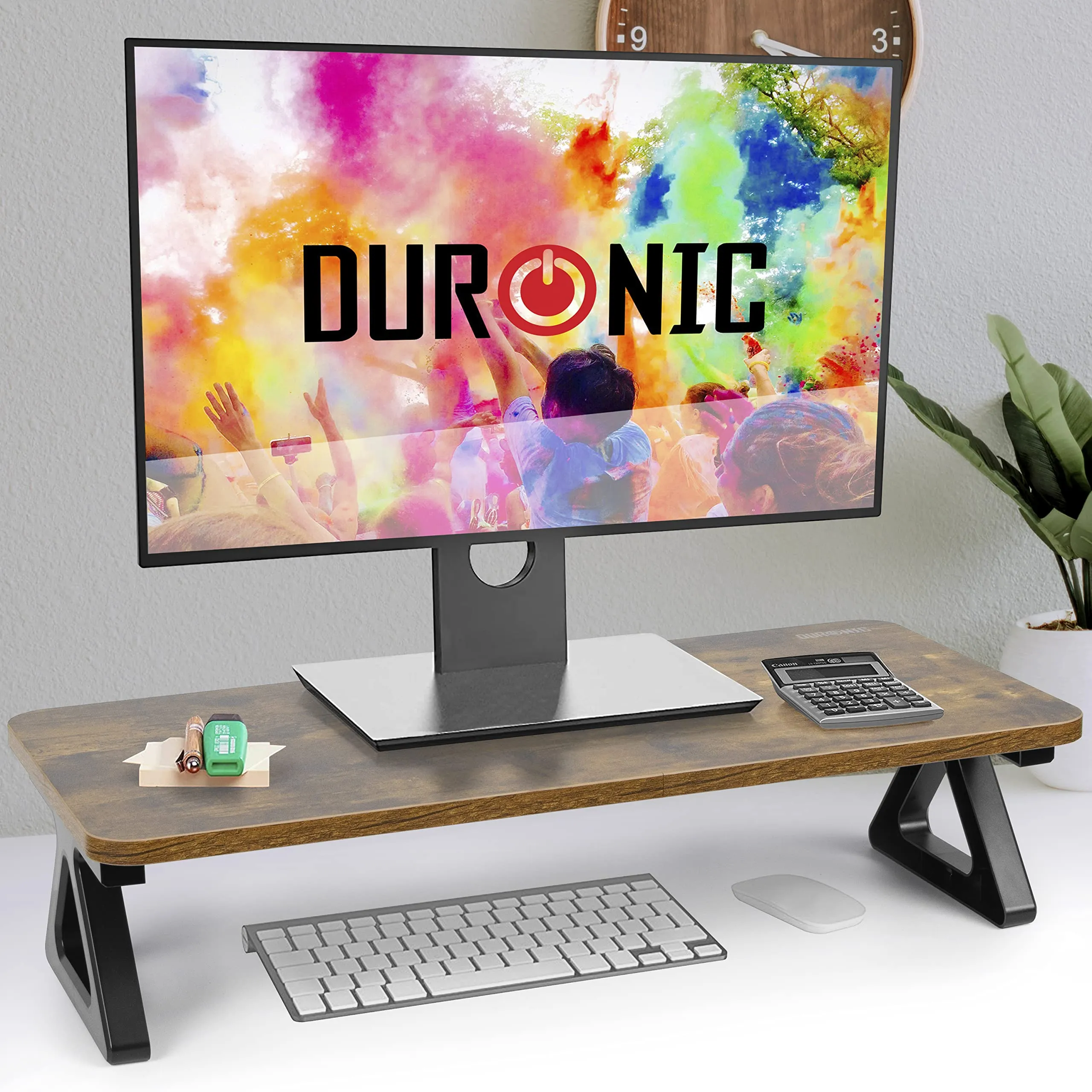 Duronic Monitor Stand Riser DM06-1 AO, Laptop / Screen Stand for Desktop, Support Shelf for a PC Computer Monitor, 10kg Capacity, 63cm x 30cm - Antique Oak Wood Effect