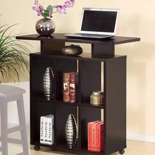 Elegant Standing Desk With 7 Open Shelves.