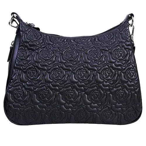 Embroidered Lambskin Hobo, Black