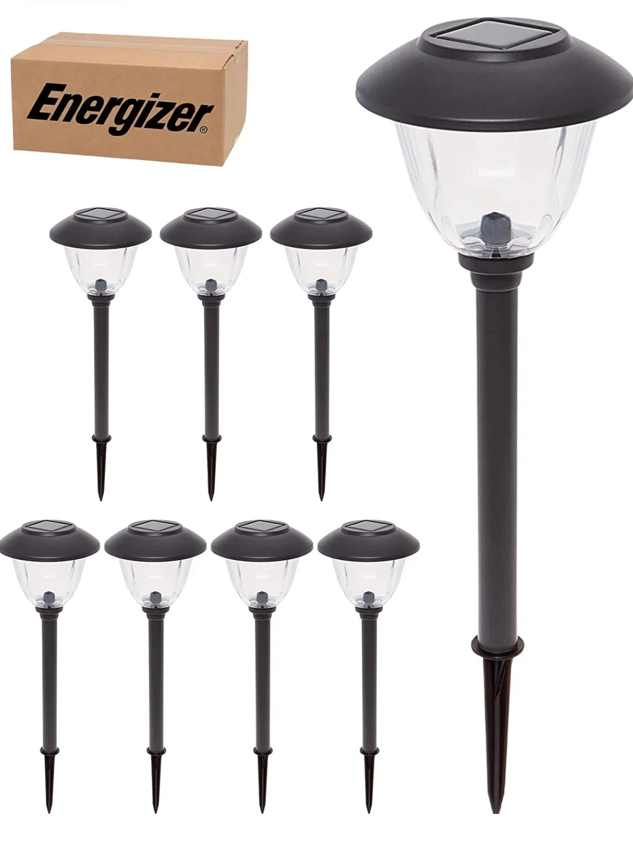 Energizer 8 Pack Solar Pathway LED Lights Outdoor-Stainless Steel ( Gunmetal )