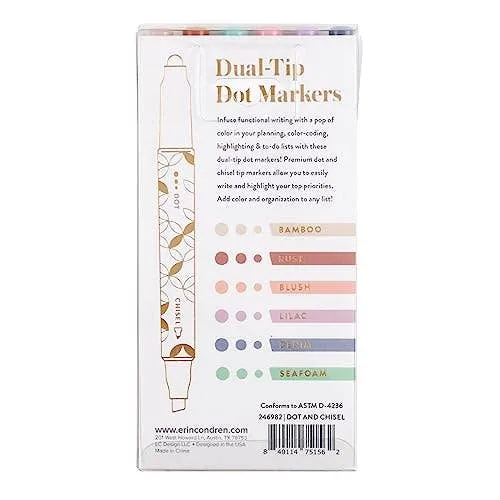 Erin Condren Dual-Tip Dot and Chisel Markers 6-pack