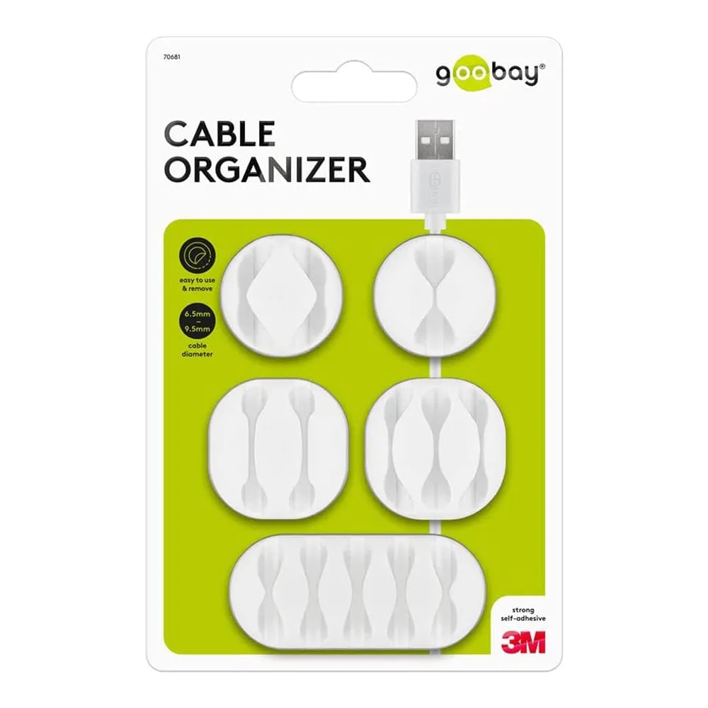 Goobay Mixed Slot Adhesive Cable Organizers (White) 5-Pieces