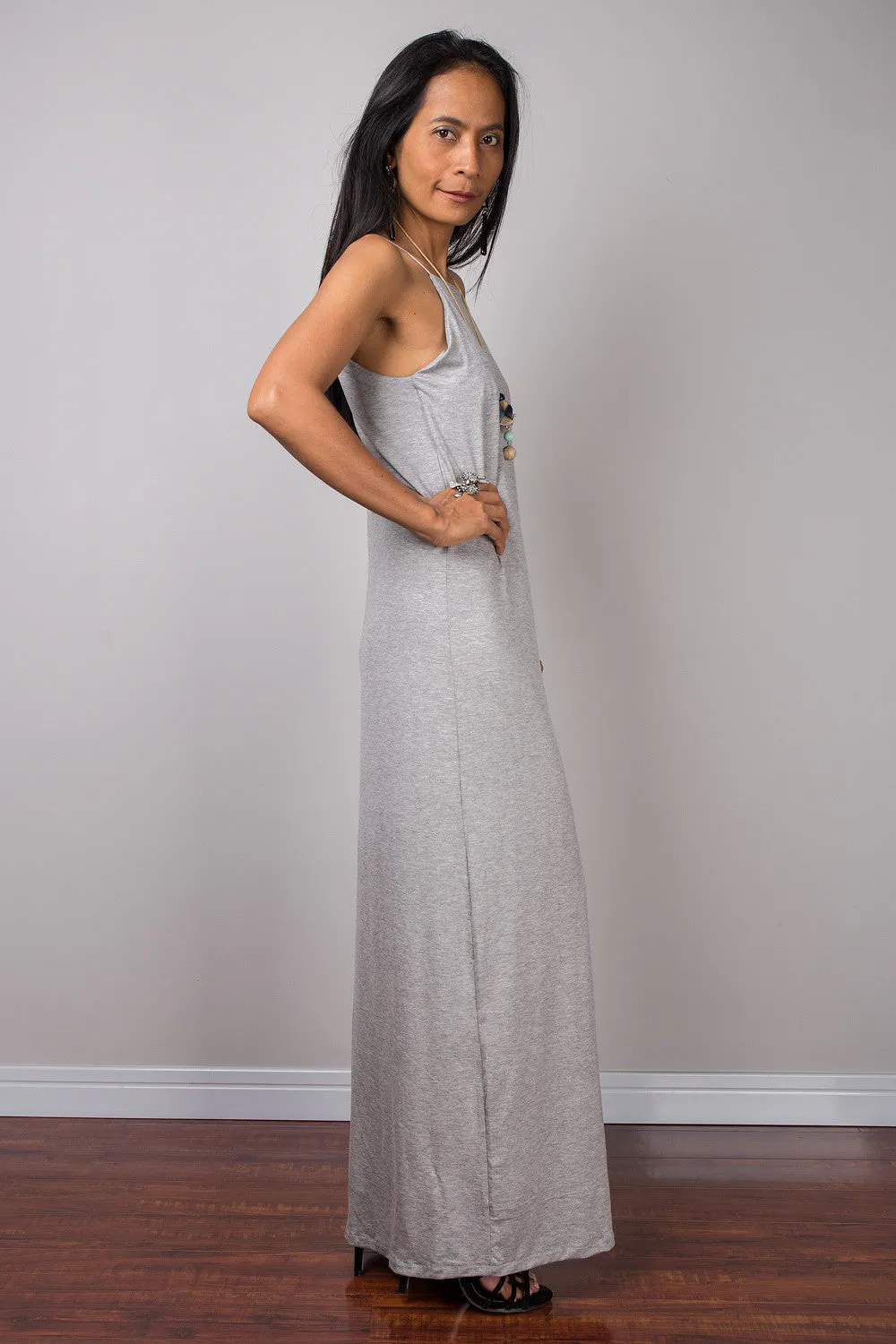 Grey dress, Spaghetti halter dress, summer dress, maxi dress, sleeveless dress, long grey dress, split dress, tube dress