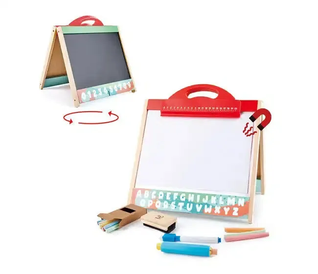 Hape Store & Go Easel Folding Double-Sided Tabletop Blackboard & Whiteboard with Chalk & Markers