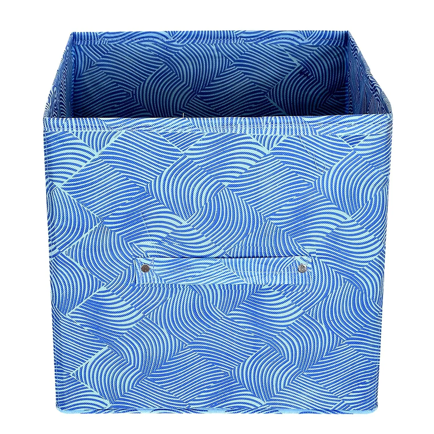 Heart Home Lehariya Printed Non-Woven Foldable Storage Bin/Cube/Organizer For Toys, Clothes And Books With Handles (Blue) -HS43HEARTH26240