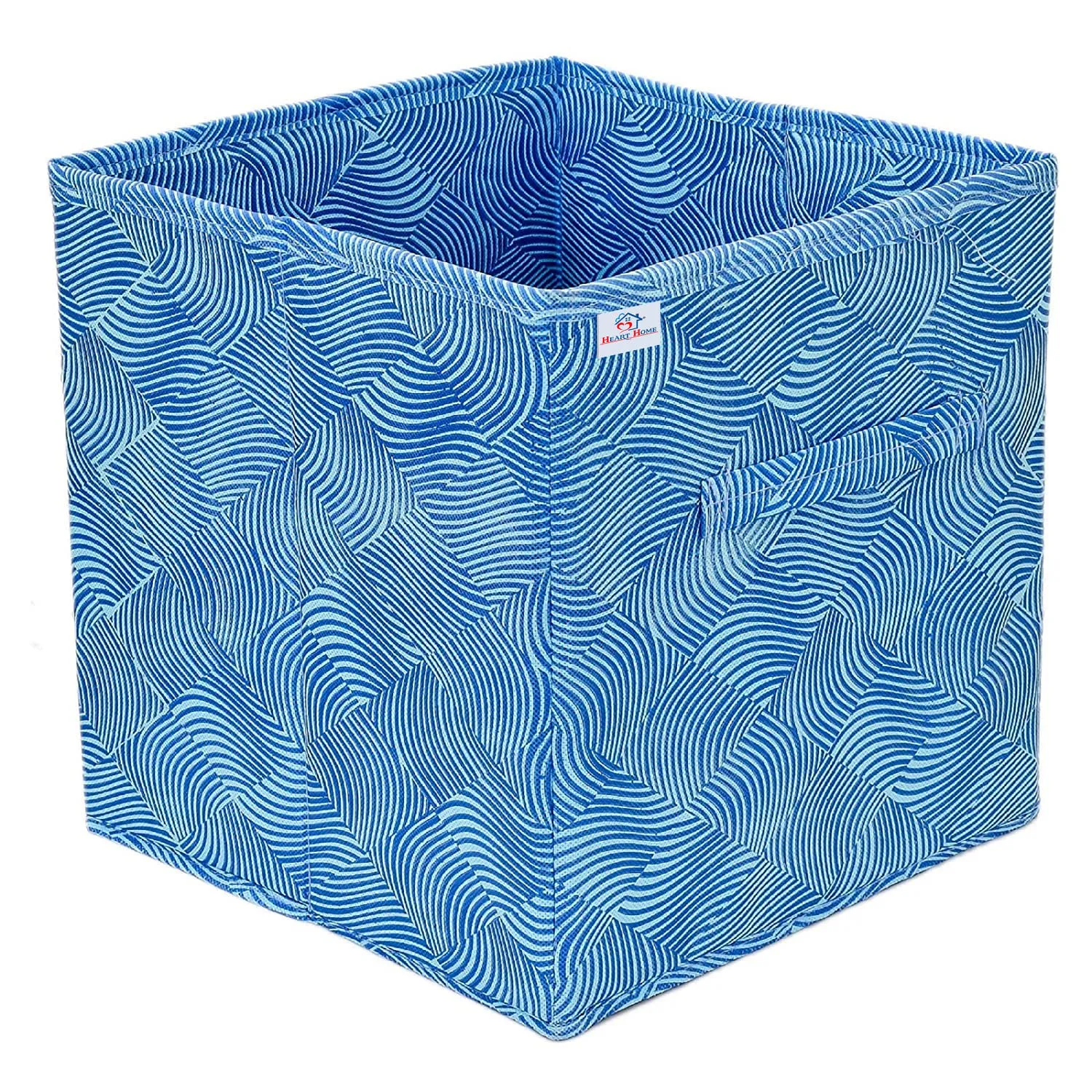 Heart Home Lehariya Printed Non-Woven Foldable Storage Bin/Cube/Organizer For Toys, Clothes And Books With Handles (Blue) -HS43HEARTH26240