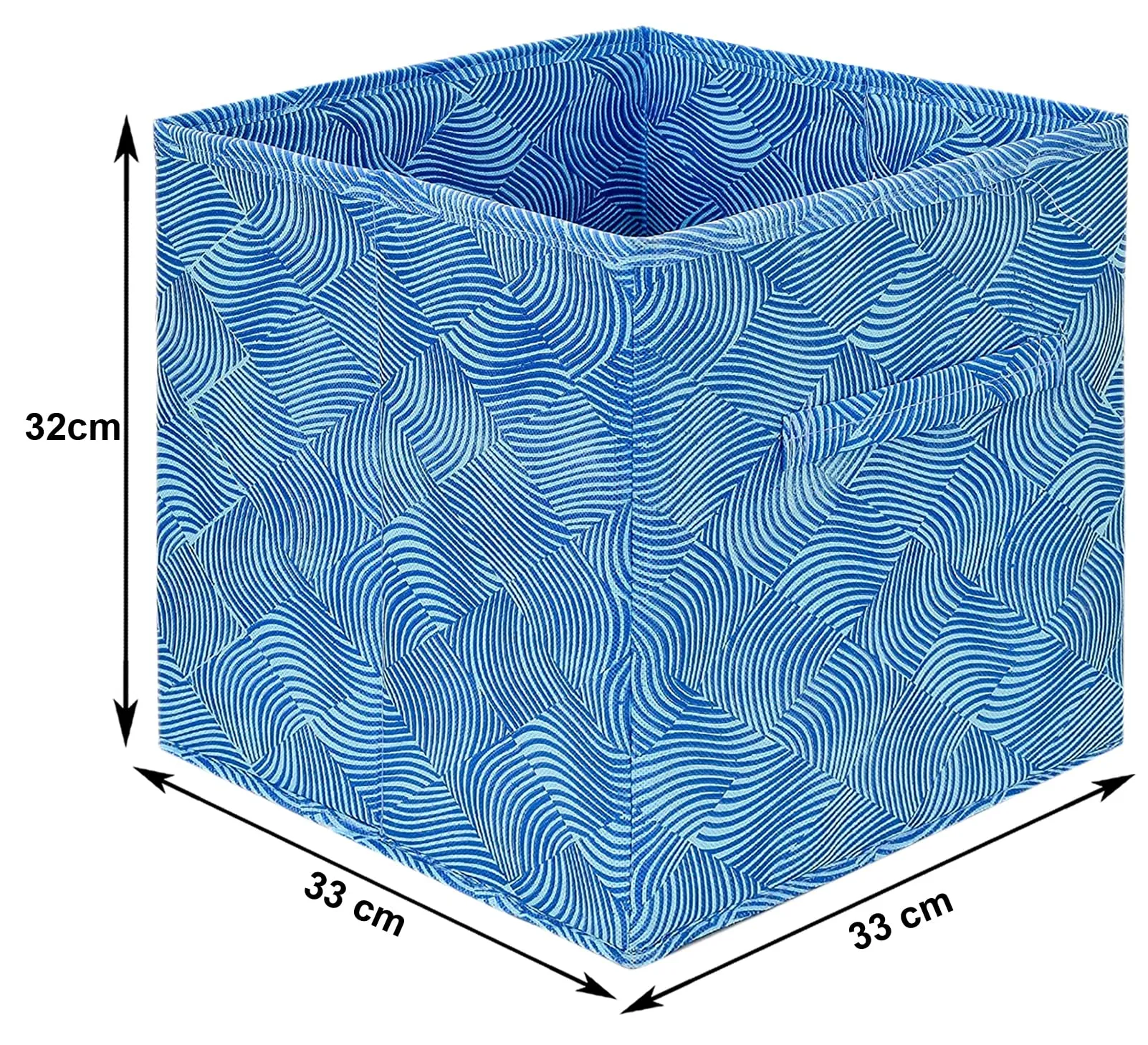 Heart Home Lehariya Printed Non-Woven Foldable Storage Bin/Cube/Organizer For Toys, Clothes And Books With Handles (Blue) -HS43HEARTH26240