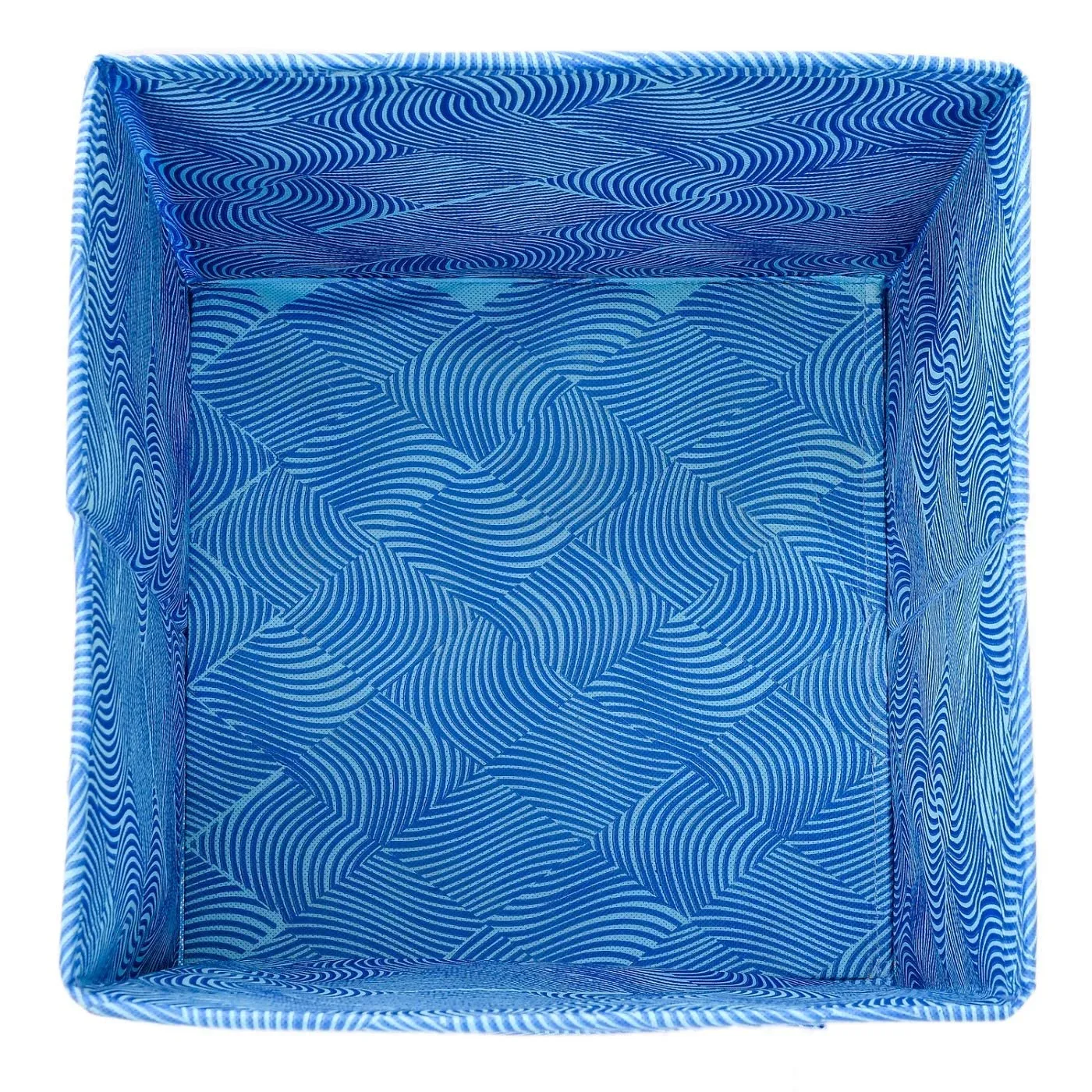 Heart Home Lehariya Printed Non-Woven Foldable Storage Bin/Cube/Organizer For Toys, Clothes And Books With Handles (Blue) -HS43HEARTH26240