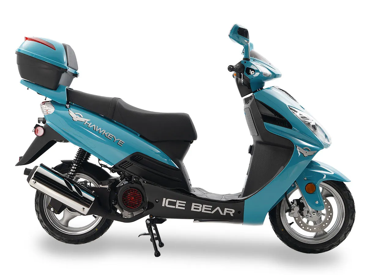 Ice Bear Hawkeye PMZ150-3C 150cc Scooter with Front Disc Brake, Cargo Box, 13 Inch rims, Electric Start, Dual Shocks, Telescopic forks