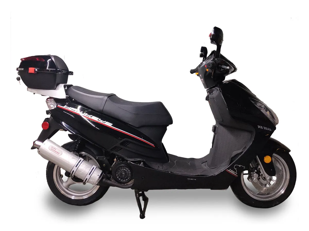 Ice Bear Hawkeye PMZ150-3C 150cc Scooter with Front Disc Brake, Cargo Box, 13 Inch rims, Electric Start, Dual Shocks, Telescopic forks