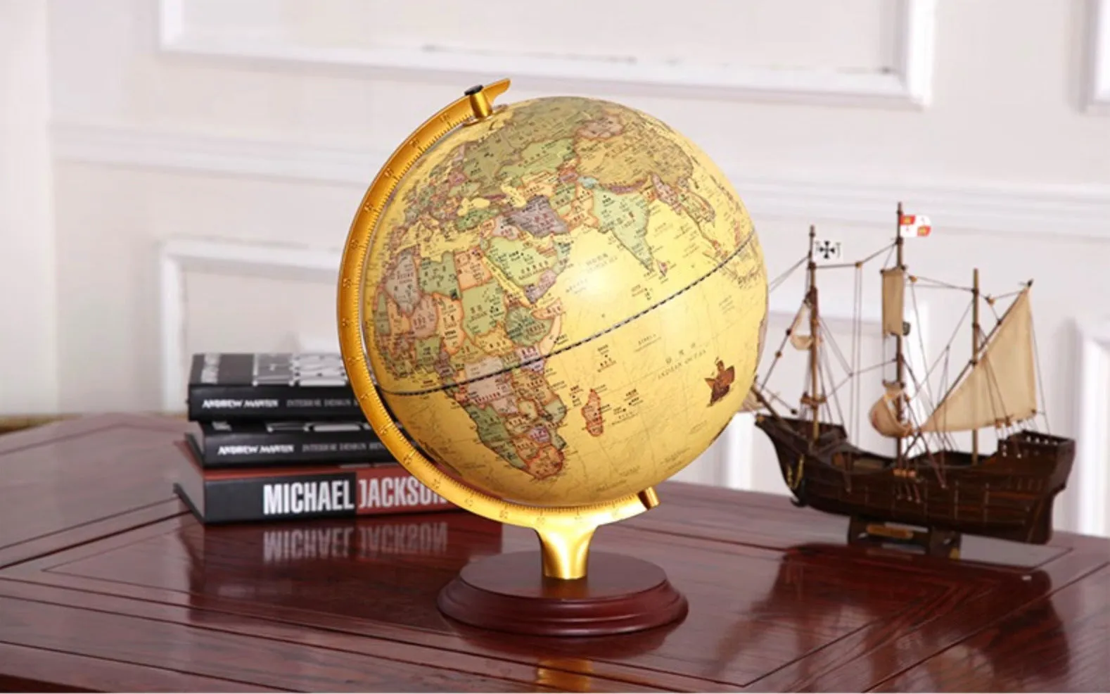 Illuminated Antique World Globe Decor LED Light-25cm