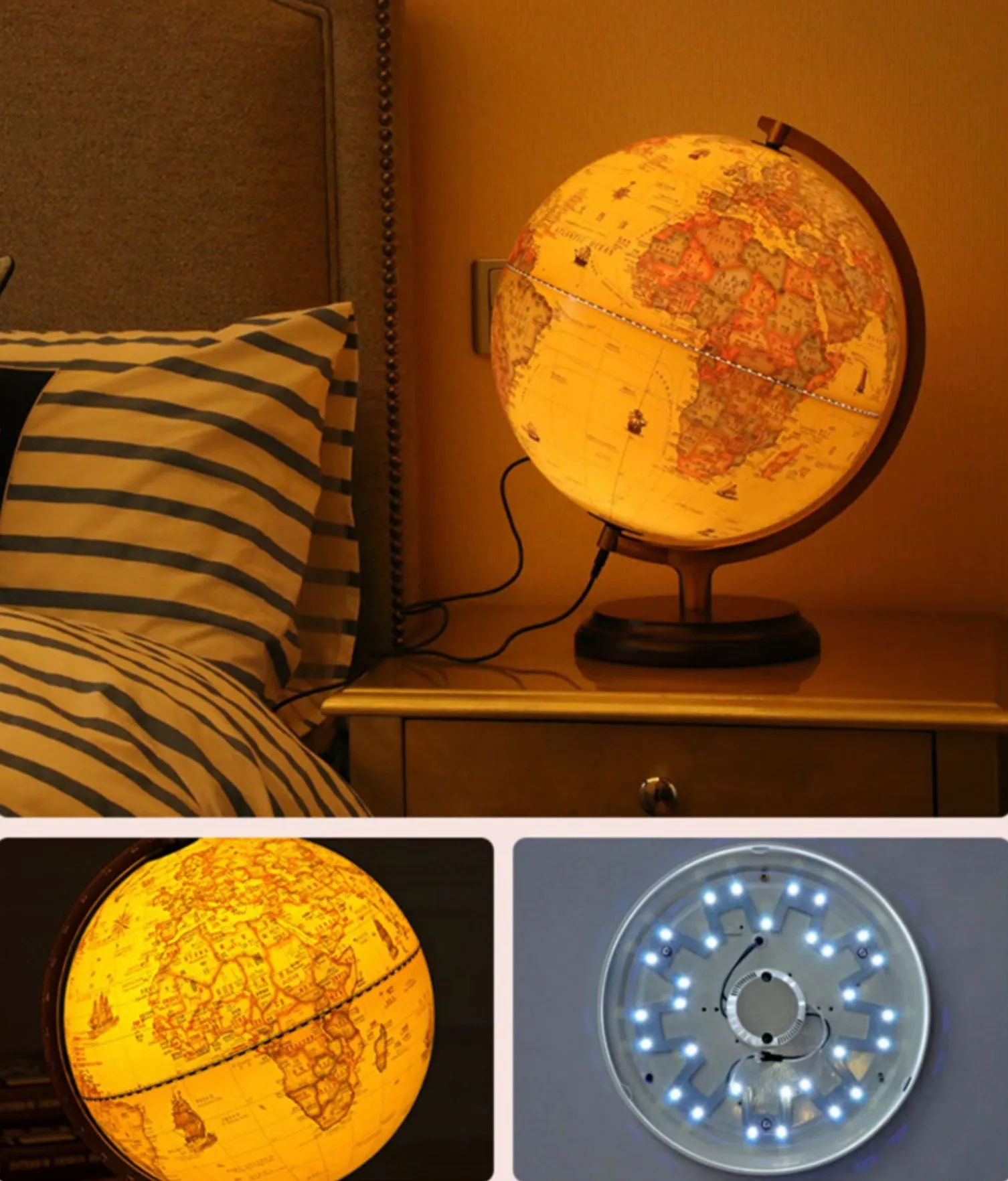 Illuminated Antique World Globe Decor LED Light-25cm