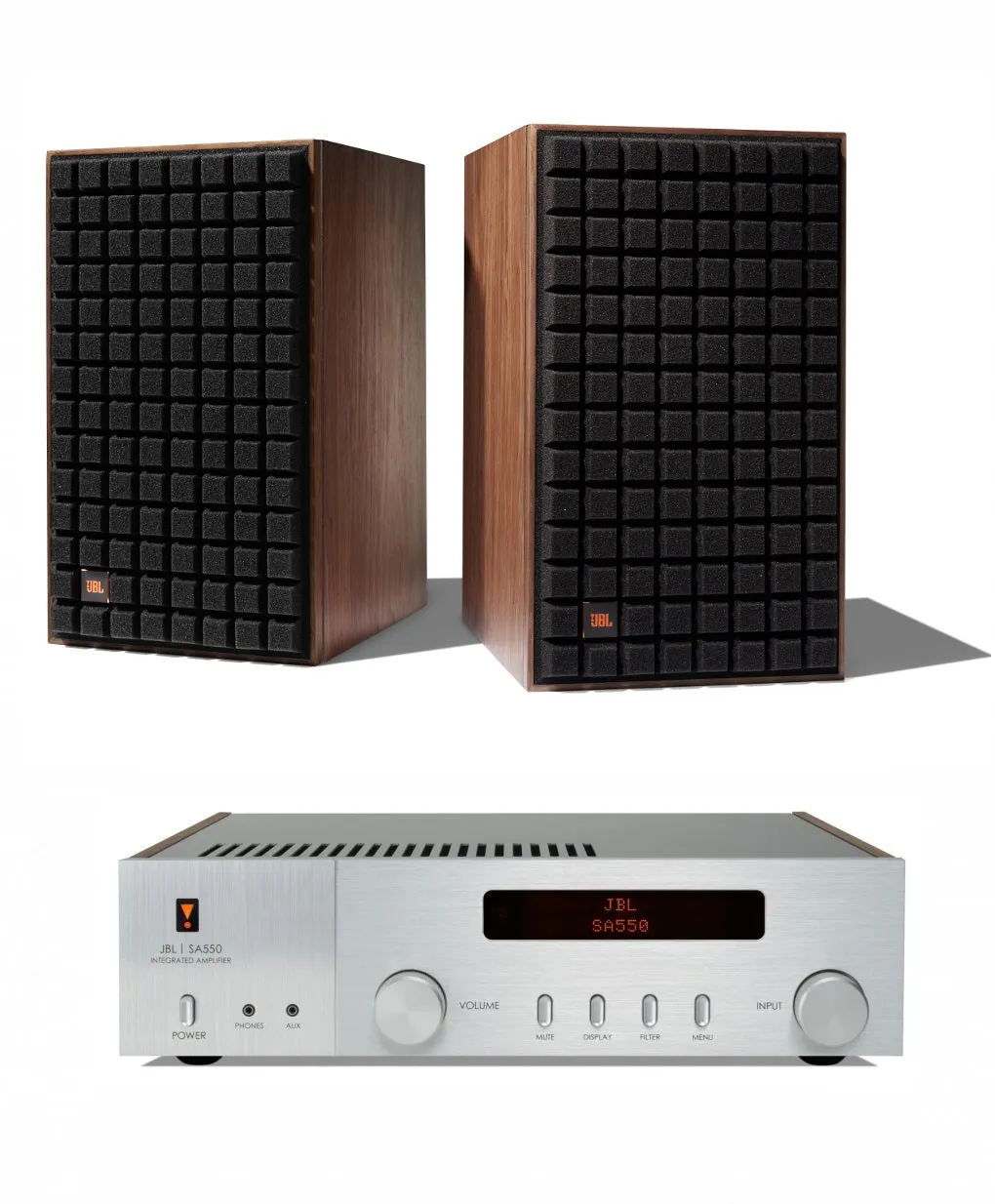 JBL L82 Classic 8" 2-Way Bookshelf Speaker Pair with JBL SA550 Integrated Amplifier Bundle