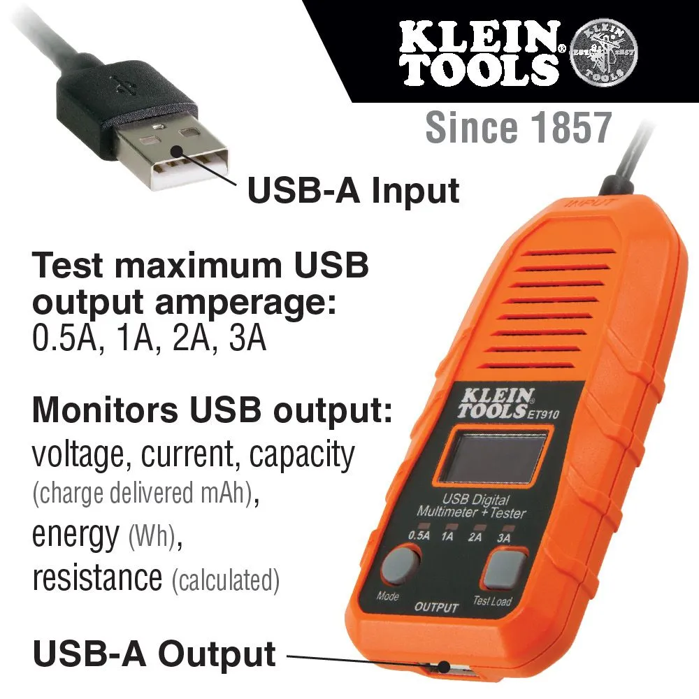 Klein ET910 USB-A Digital Meter and Tester