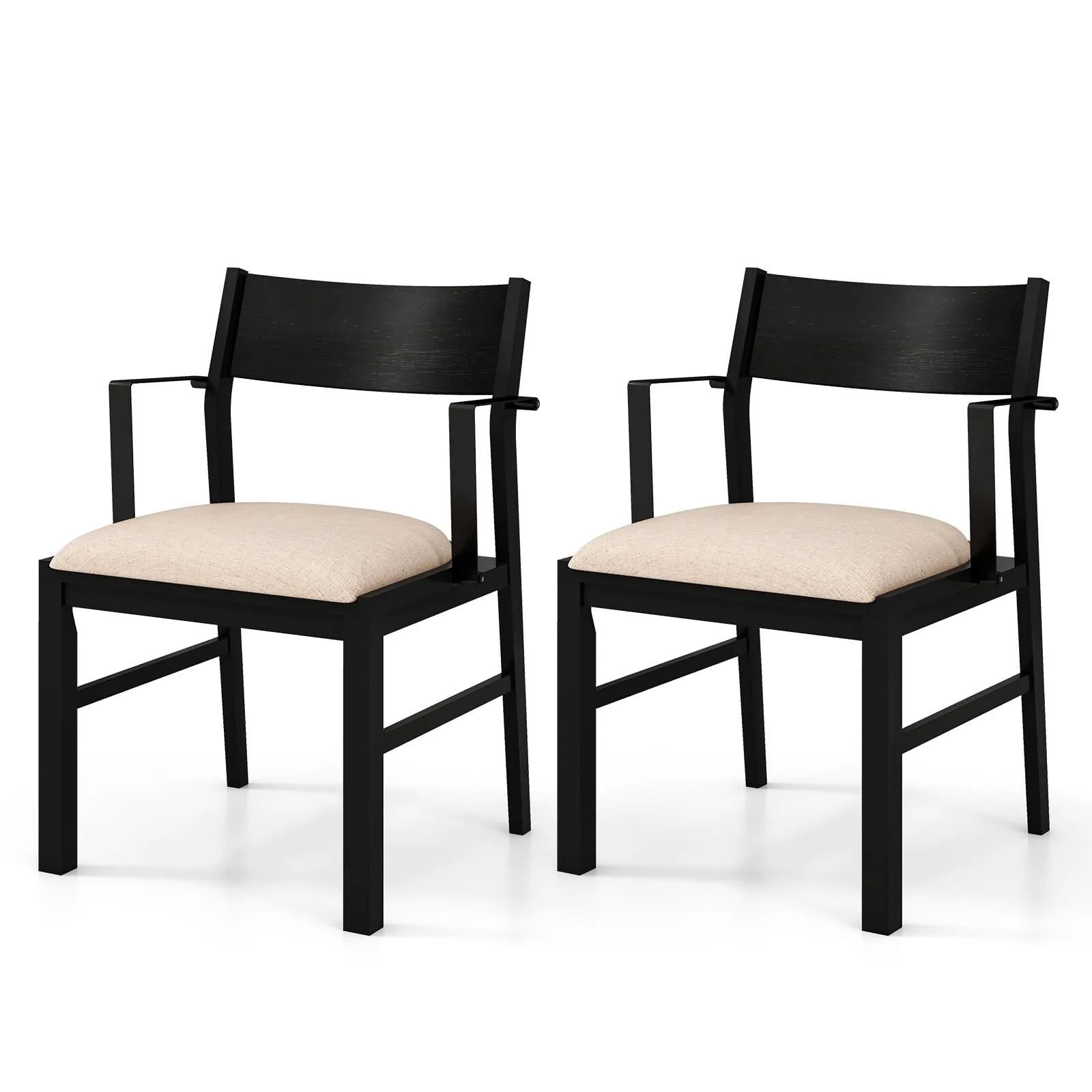 Komfott Dining Chairs Set of 2, Accent Armchairs with Padded Seat, Metal Armrest, Solid Rubber Wood Legss