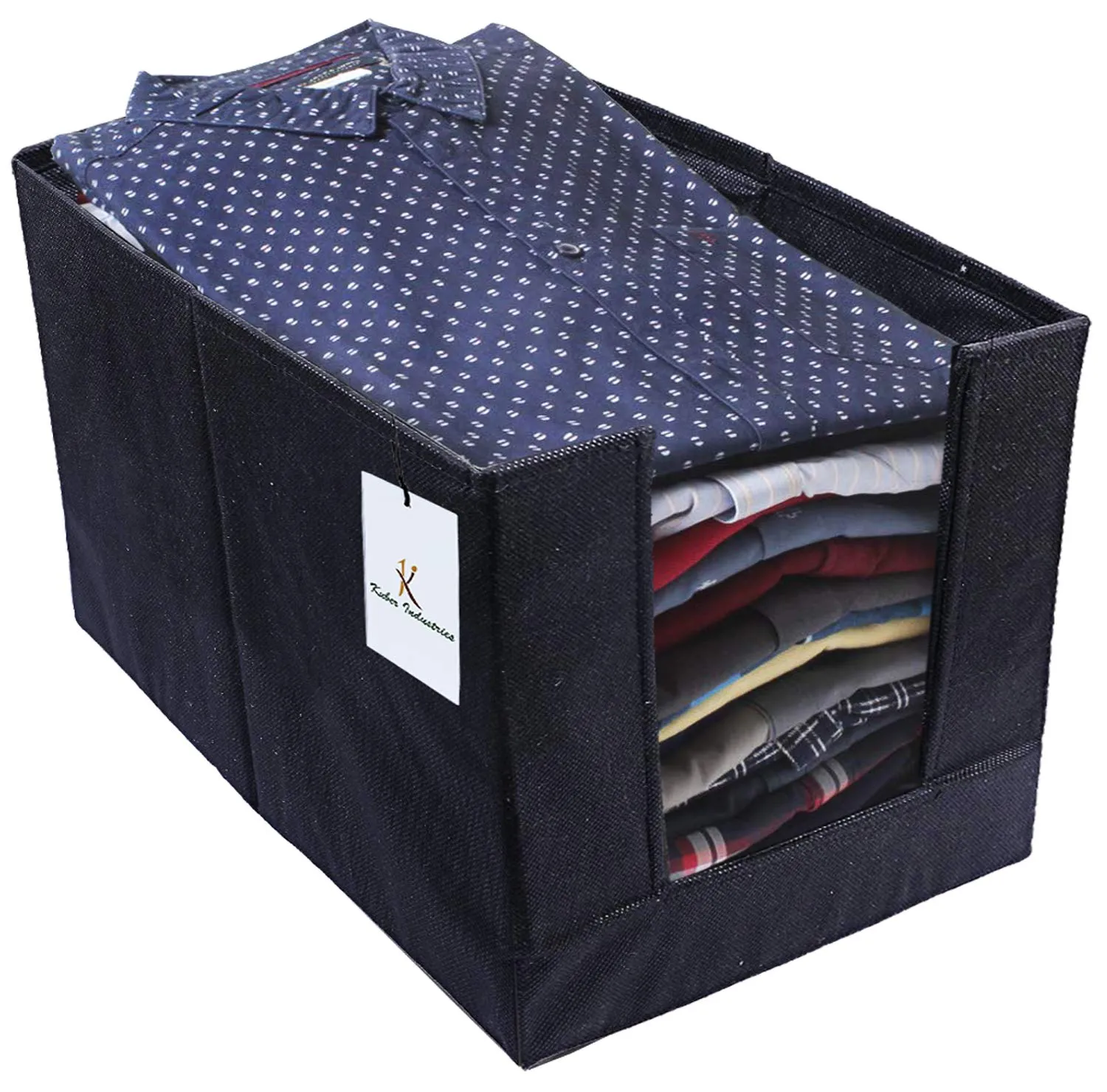 Kuber Industries 4 Piece Non Woven Shirt Stacker Wardrobe Organizer Set, Black-CTLTC31833