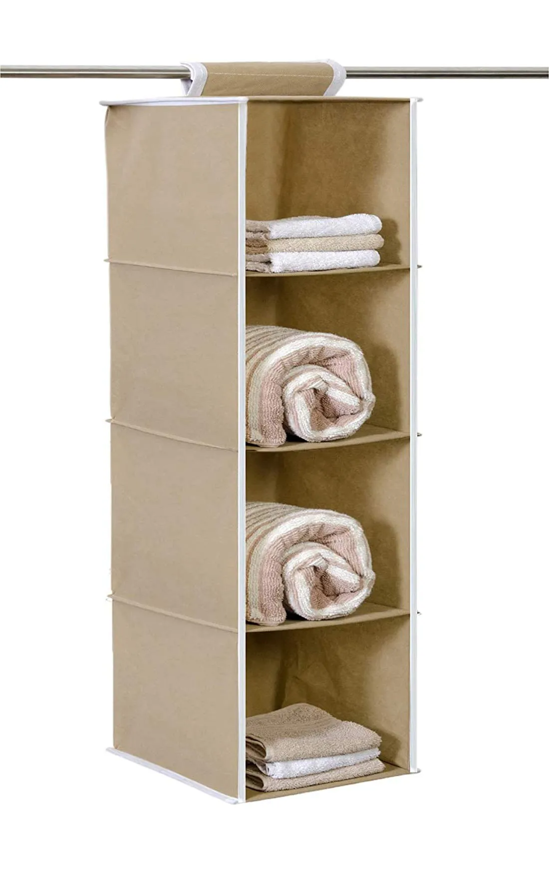 Kuber Industries Non Woven Hanging 4 Shelves Foldable Wardrobe/Closet Cloth Organizer (Brown)-Pack of 2-KUBMART15326 (Glossy,Fabric)